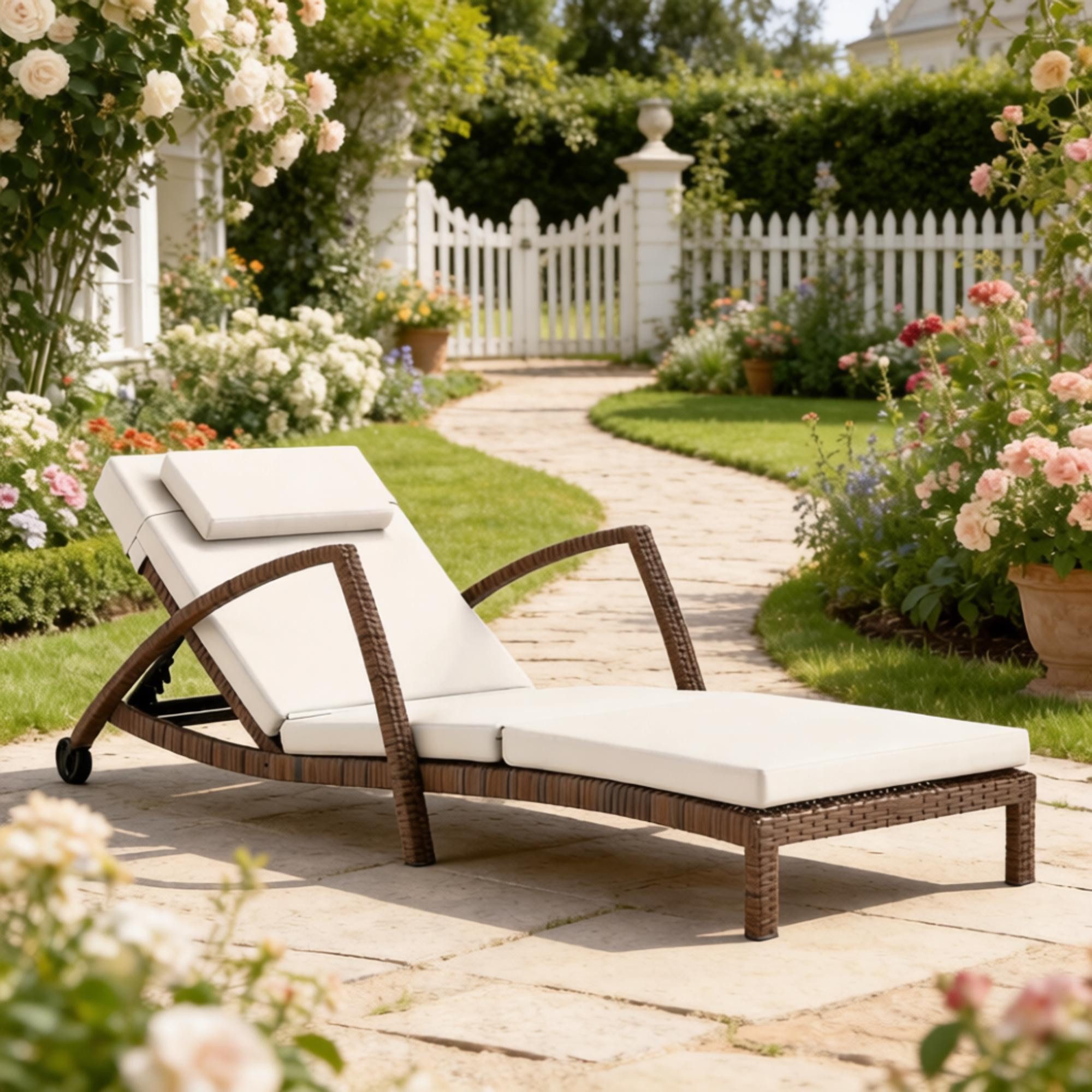 CHICFURN Gartenliege Moderne Sonnenliege mit Rädern für Terrasse und Außenbereich, Packung, 1 St., Chaise Lounge Stuhl für entspannte Momente im Garten, 185 x 72 x 78 cm, Braun, Beige, 1 Stück
