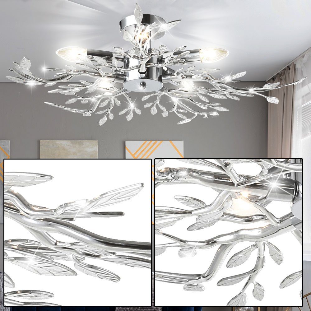 LED Decken Lampe Blätter Design Chrom Wohn Ess Zimmer Beleuchtung Glas Leuchte 