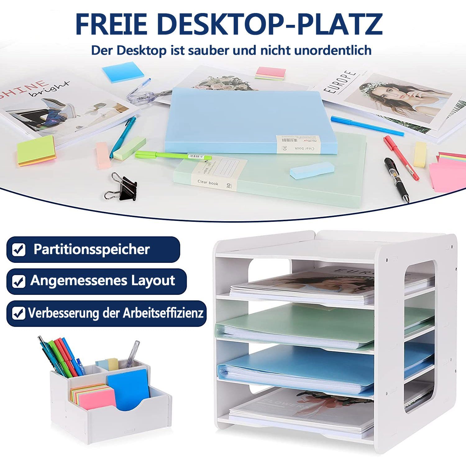 Aktenregal Schreibtisch-Organizer, Briefablage, Dokumentenhalter, A4-Papierablage zggzerg