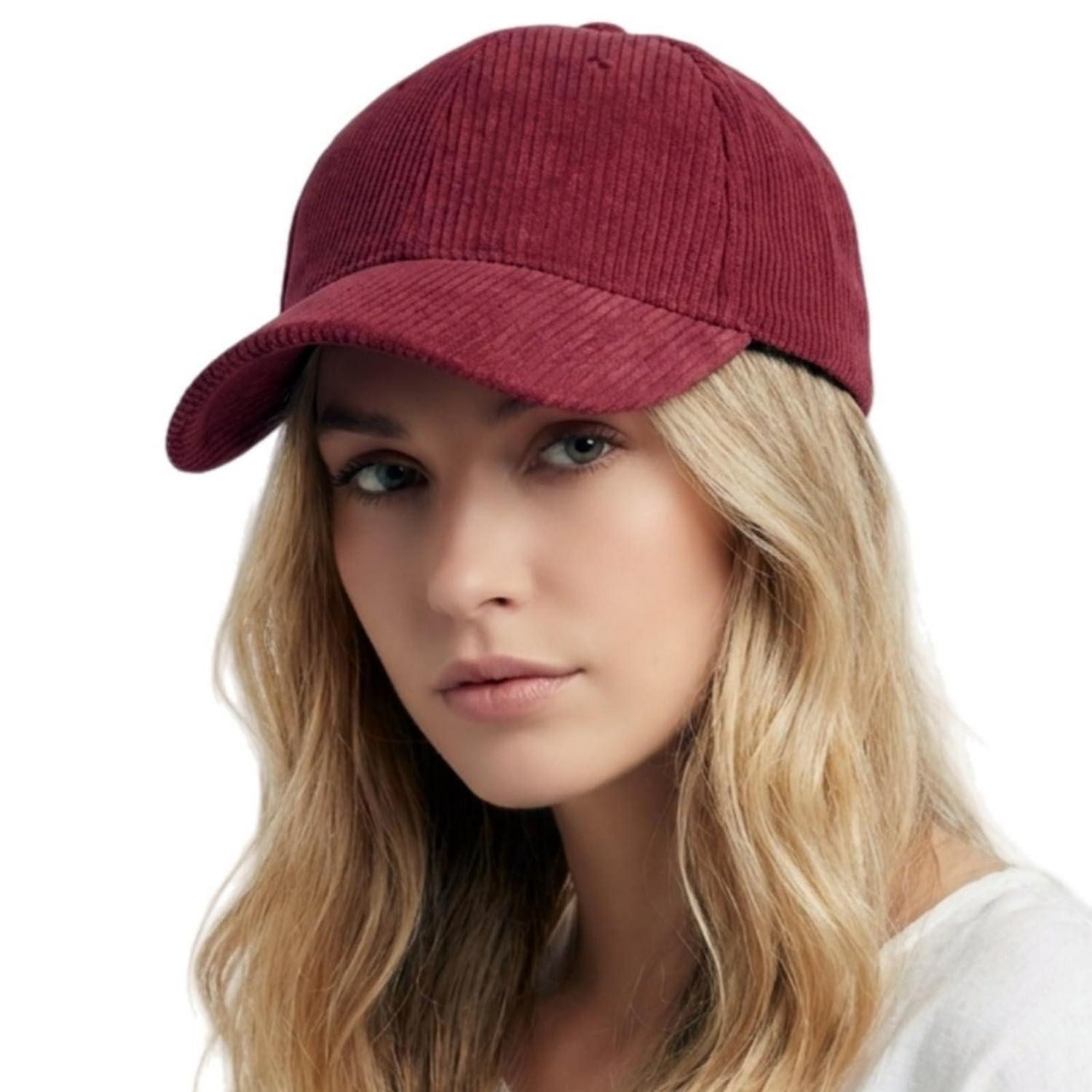 LuxusKollektion Baseball Cap Basecap Cord Damen Herren verstellbar Winter Outdoor Sport M-L Weinrot