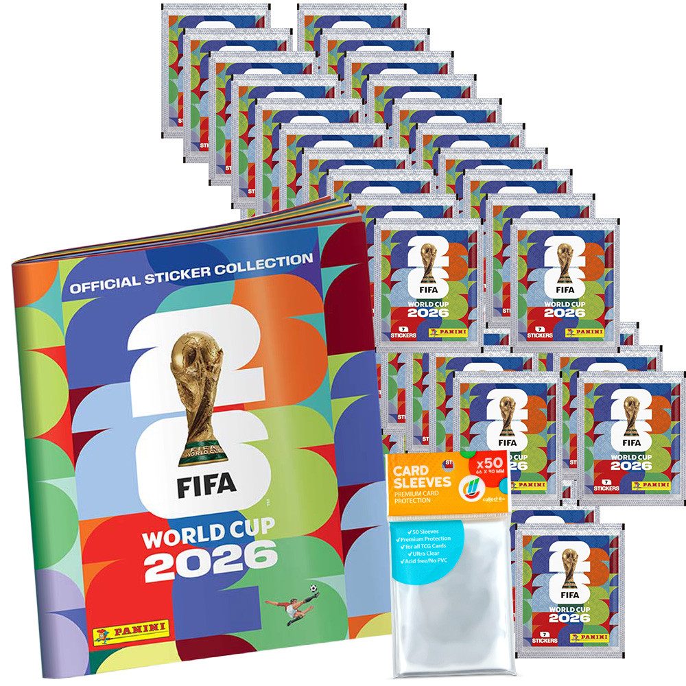 Panini Sammelkarte World Cup 2026 Sticker - 1 Sammelalbum + 50 Tüten + Collect-it Hüllen