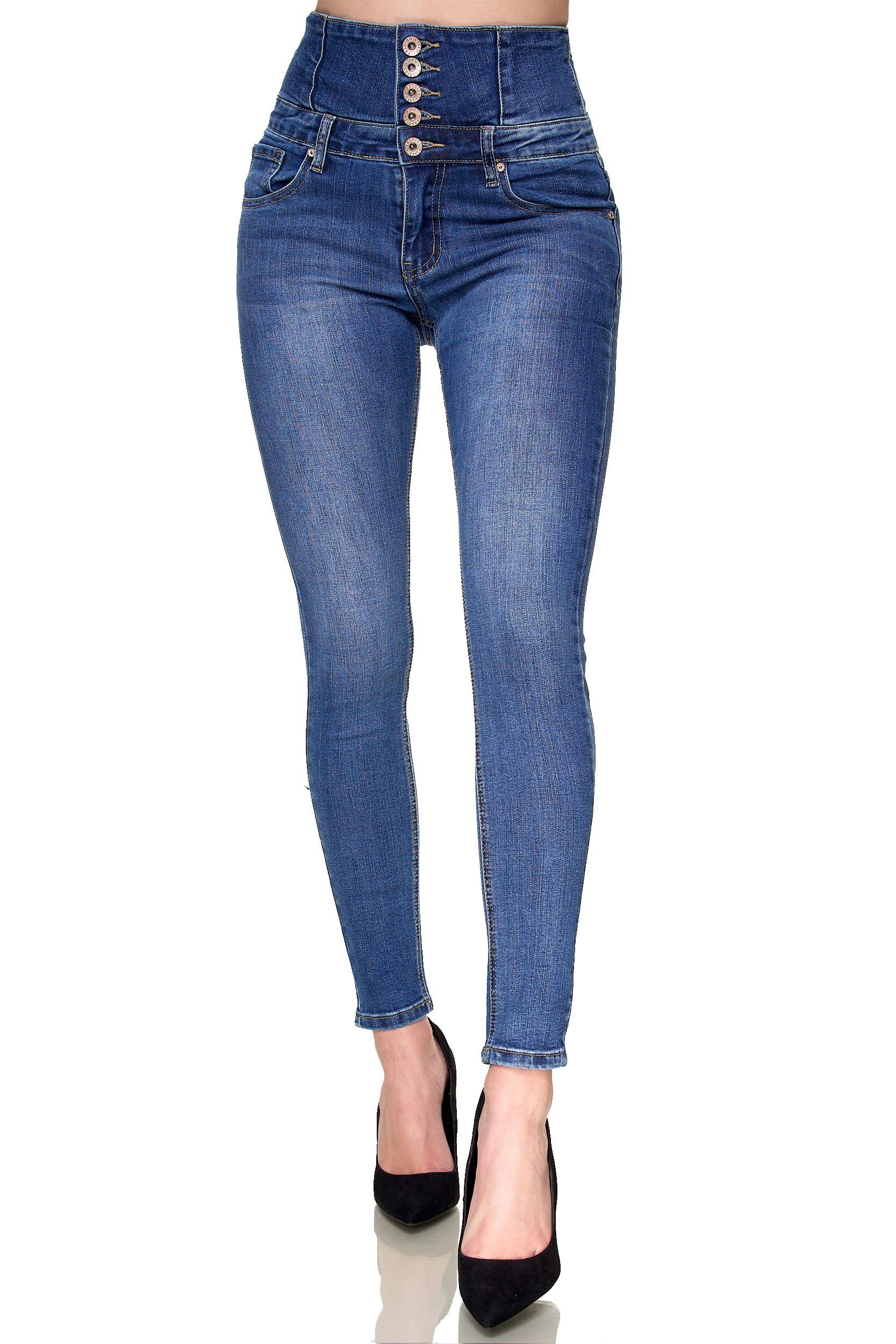 Elara High-waist-Jeans Elara Damen stretch Jeans Skinny High Waist (1-tlg) Blau