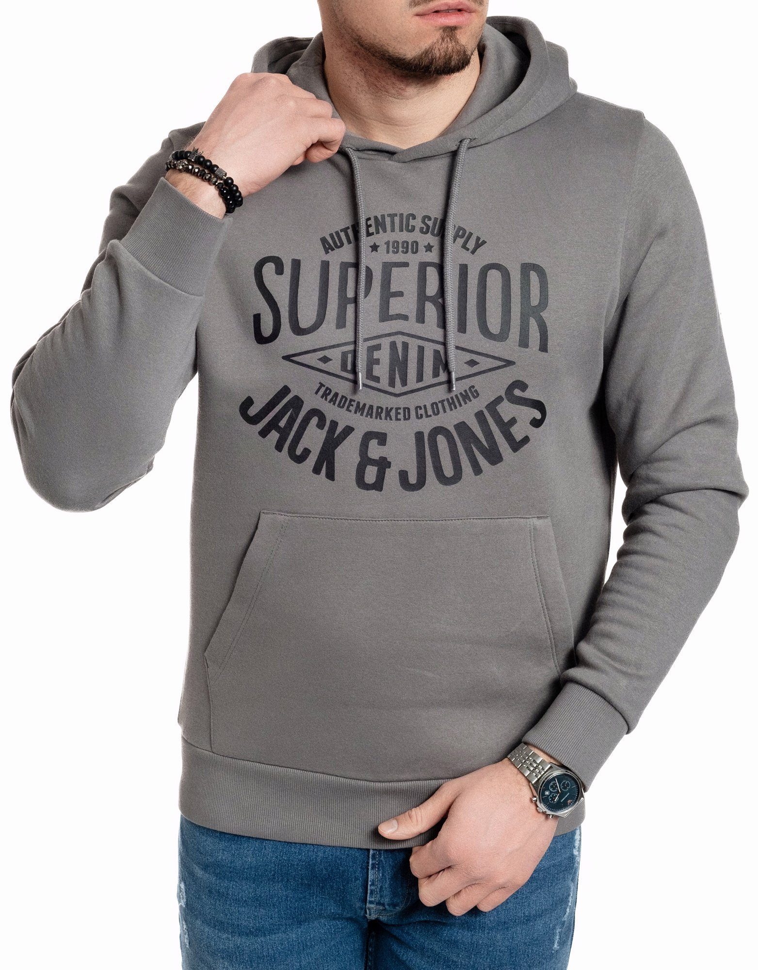 Jack & Jones Kapuzensweatshirt Logodruck, mit unifarben, mit Kängurutasche, Kapuze mit Sedona-Black-SUP