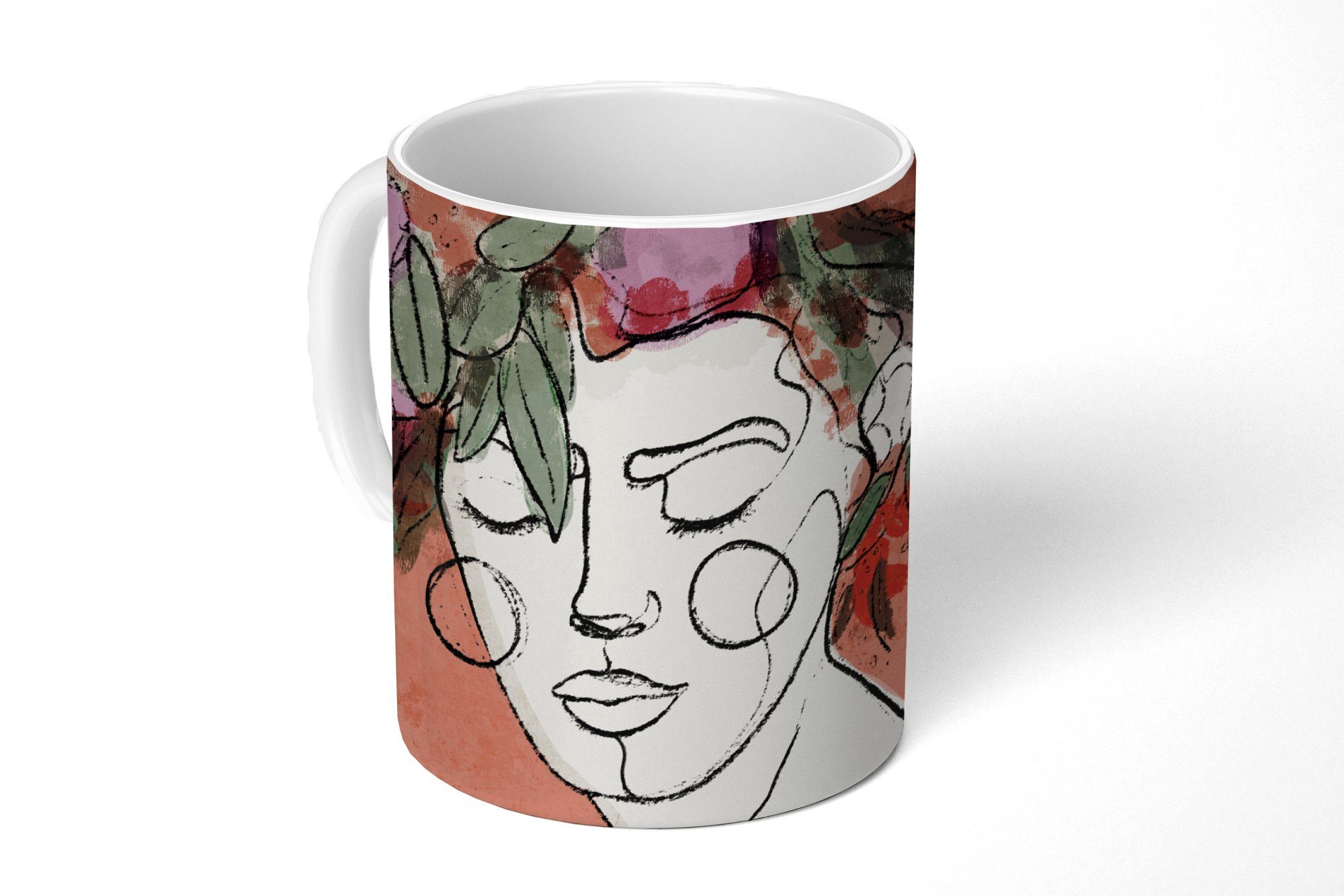 MuchoWow Tasse Porträt - Frau - Blumen - Pastell, Keramik, Kaffeetassen, Teetasse, Becher, Teetasse, Geschenk