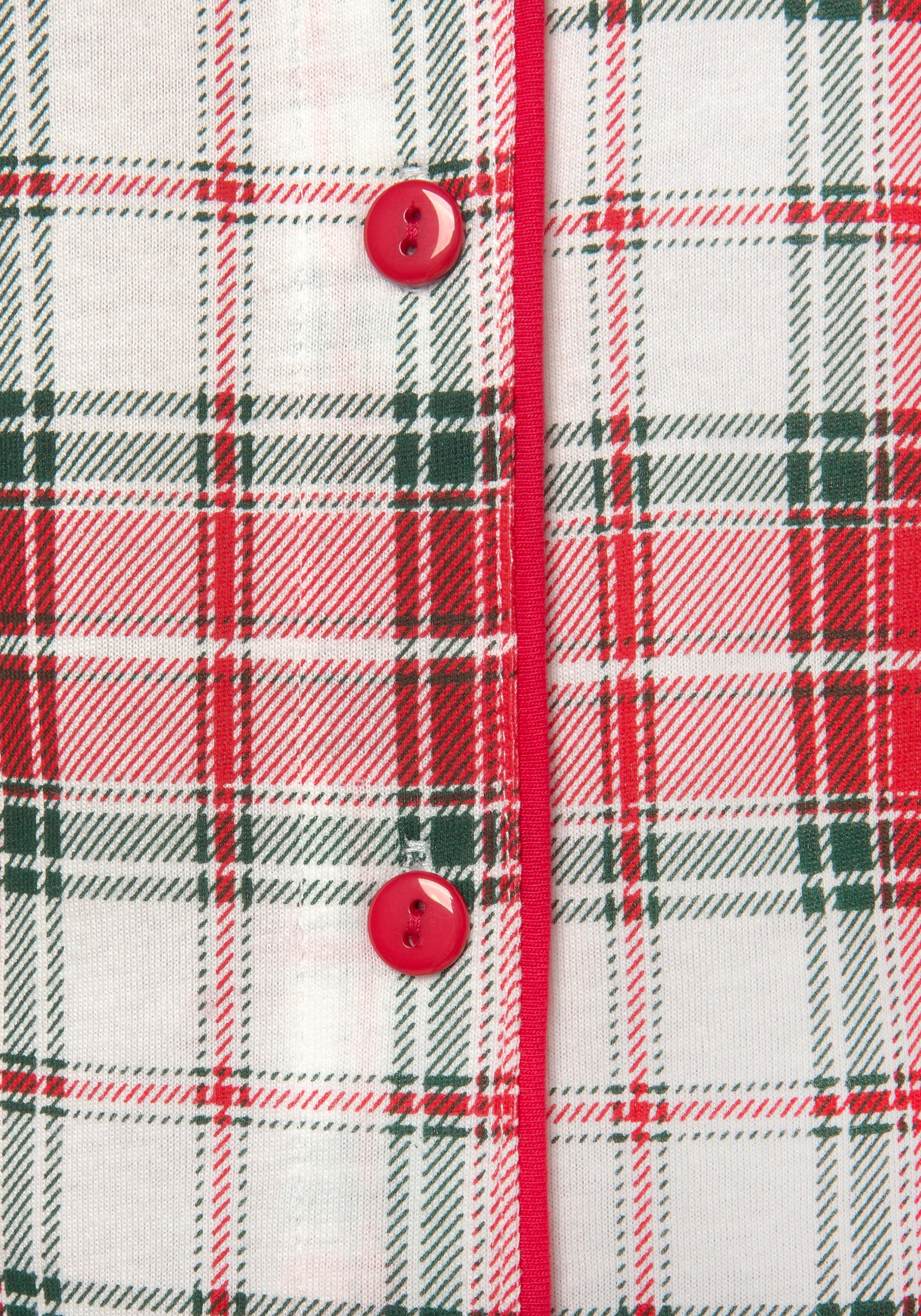 LASCANA Schlafanzug (3 incl. tlg., Schlafmaske) Karodruck weiß-rot mit kariert