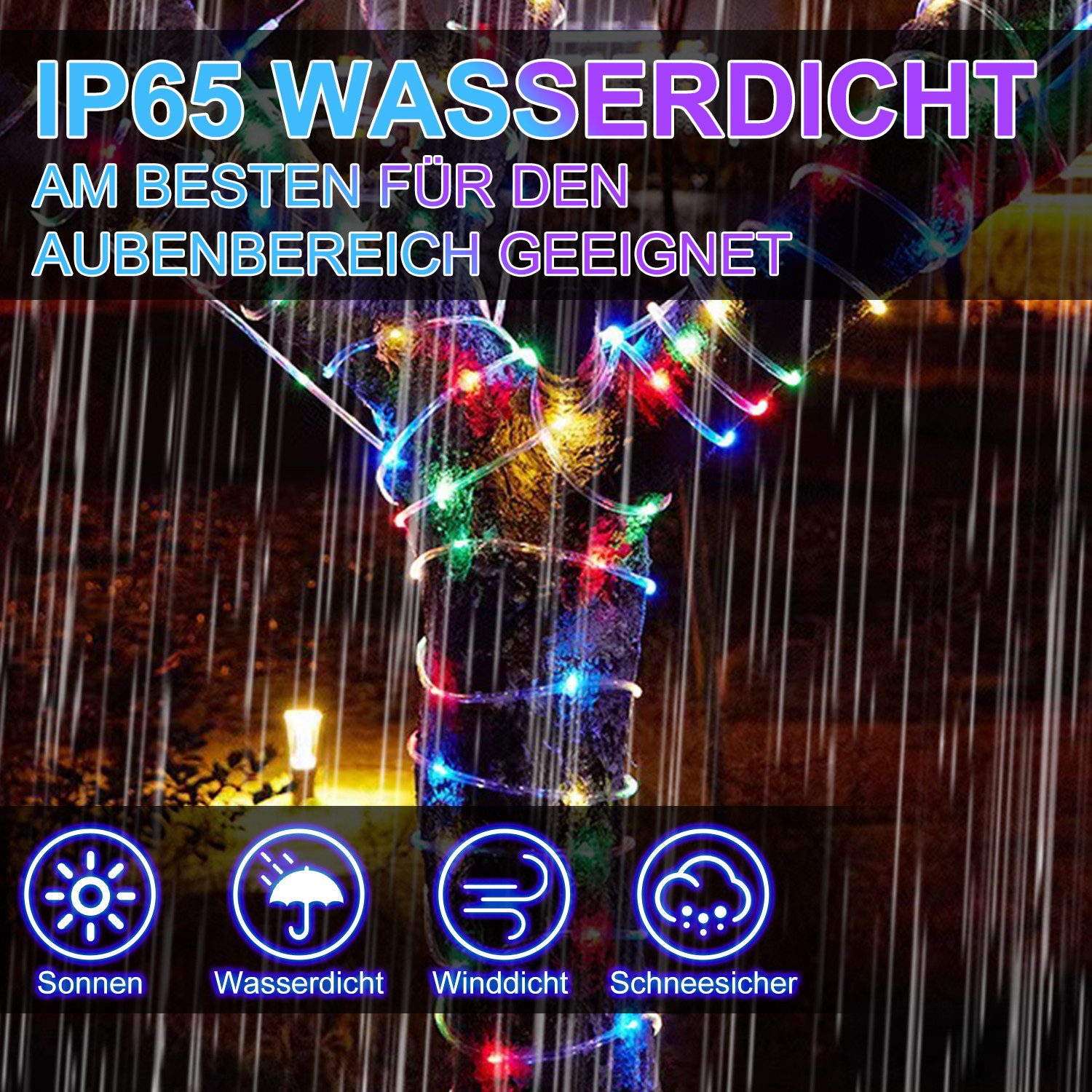 Clanmacy Lichterschlauch LED Lichterschlauch Lichterkette 8 Modi Wasserdicht 10-50M, Wasserdicht – Bild 5 von 5