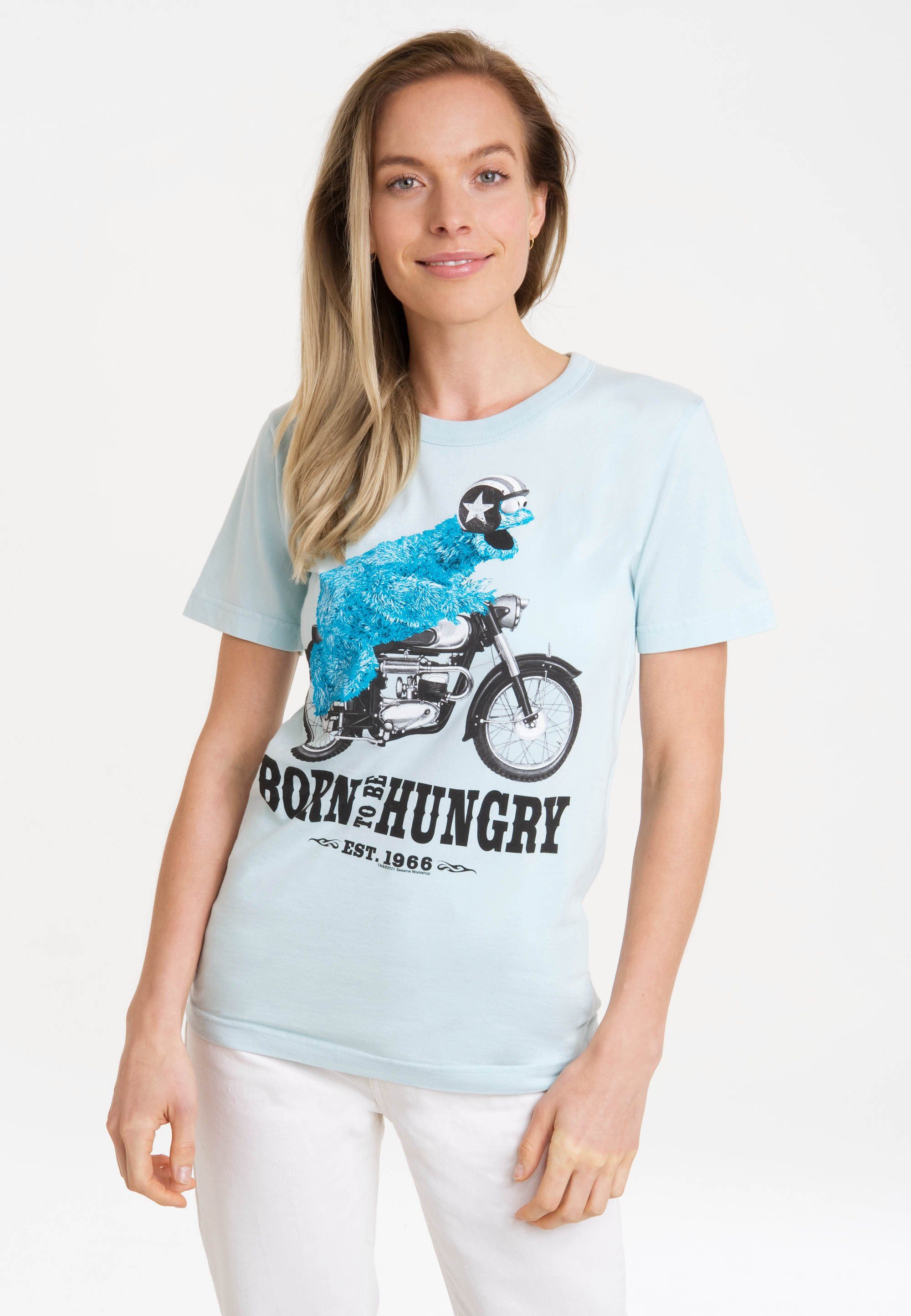 LOGOSHIRT Motorrad Liegt lizenziertem Print, reiner weich Krümelmonster Baumwolle Haut T-Shirt mit angenehm Sesamstrasse auf dank - der