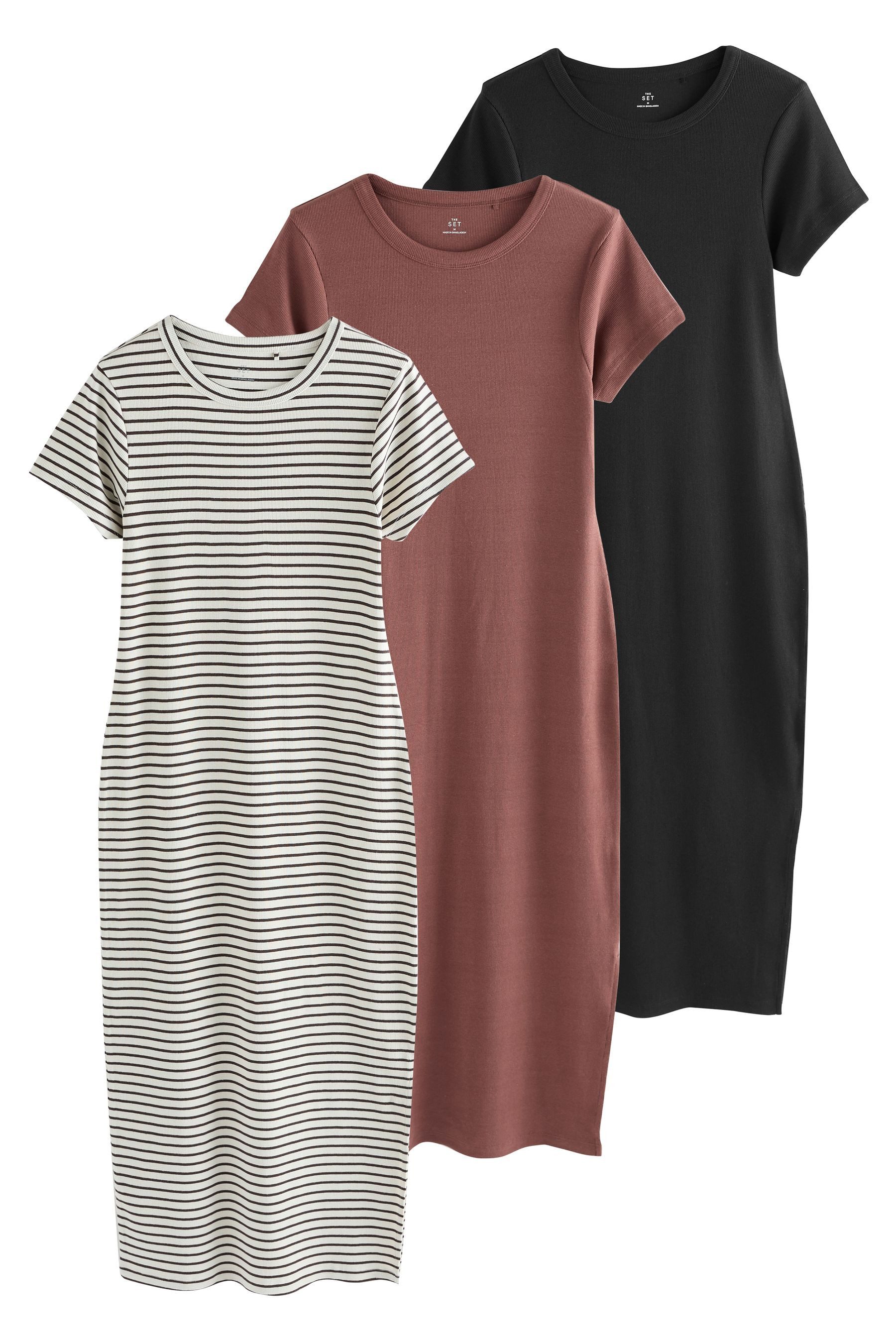 The Set Midikleid 3 Stk. The Set Gerippte Bodycon-Kleider (3-tlg) günstig online kaufen
