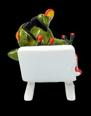 Figuren Shop GmbH Tierfigur Lustige Frosch Figur - Cocktail im Liegestuhl - spaßige Dekofigur Deko