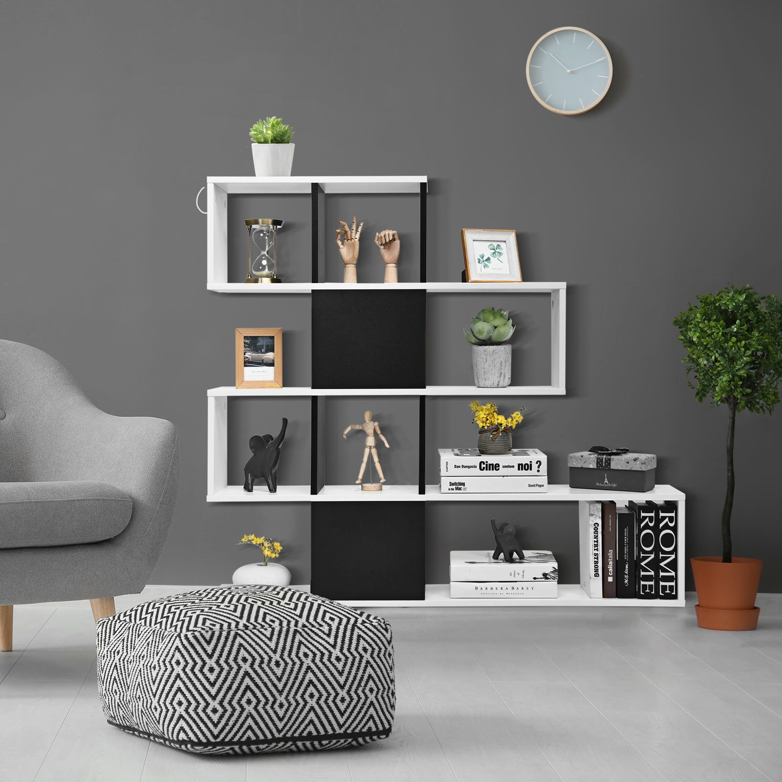 COSTWAY Bücherregal, 5 Etagen Raumteiler, Holz, freistehend, Schwarz + Weiß günstig online kaufen