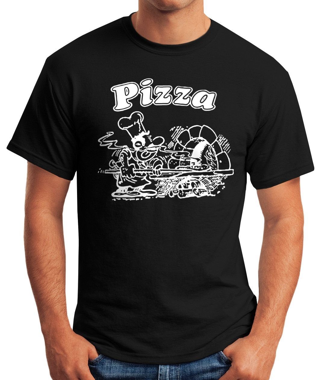 MoonWorks Print-Shirt Pizza Shirt Schachtel Motiv Italiano Italien Fun-Shirt mit Print