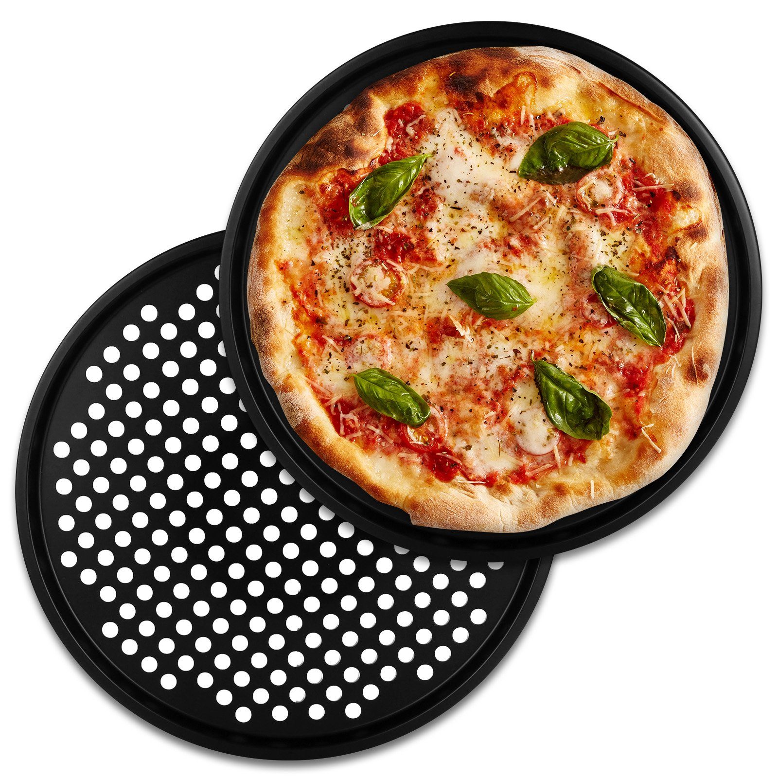 *Alpina* Pizzablech Backblech 30 cm Knusperblech, Stahl, (2-St), Pizzabackset Pizzabackblechset Antihaftbeschichtung Blech