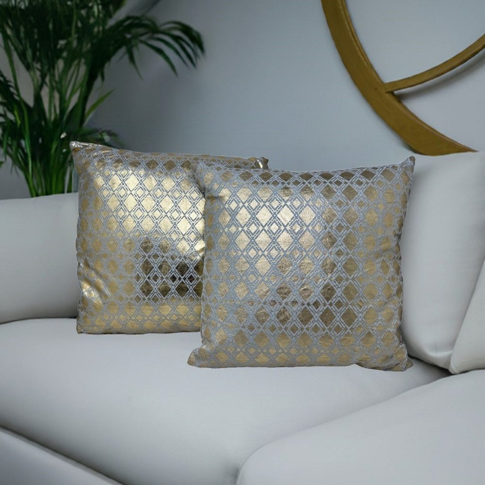 Jet-Line Dekokissen 2-er Deko Zier Kissen Set Raute Gold 40x40 cm Sofa