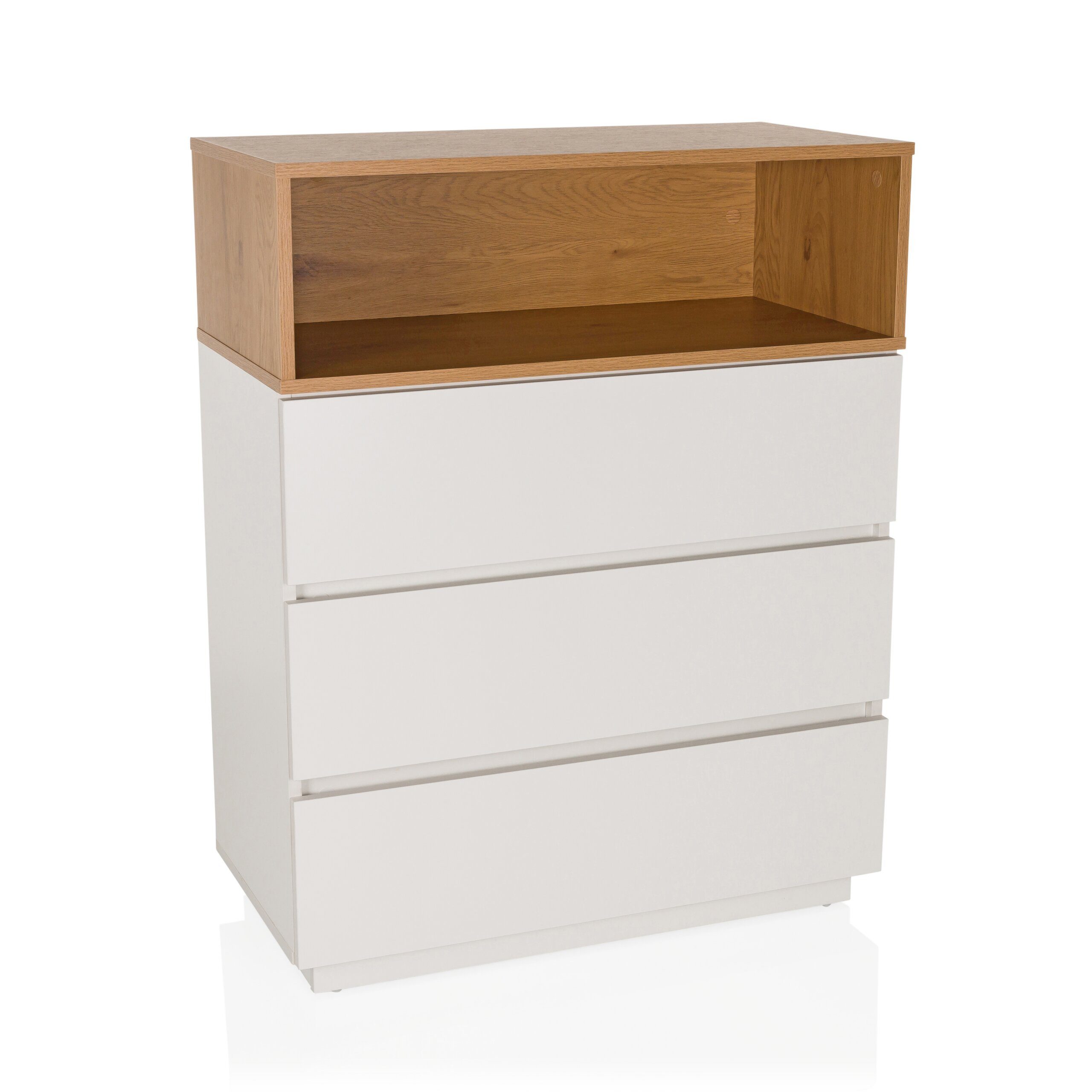 hjh LIVING Kommode MELMO K Sideboard H/B/T: 100.0 x 80.0 x 40.0 cm, Schubladenschrank mit 3 Schubladen, 1 offenes Fach, Schrank