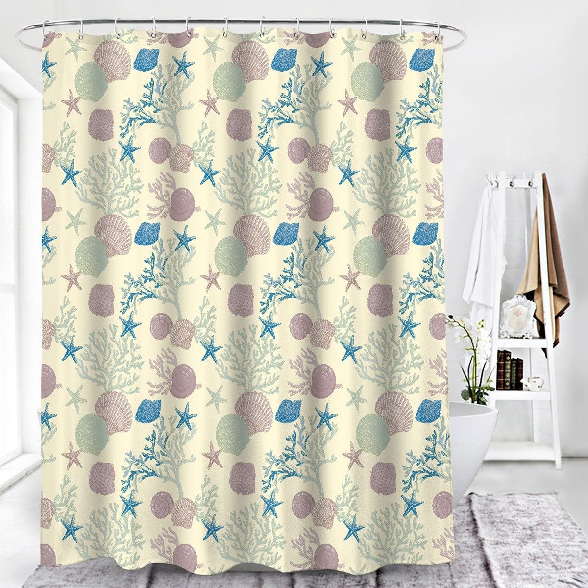 Euroshowers GmbH Duschvorhang Meeresmotiv 180 × 200 cm Polyester mit 12 Ringen Breite 180 cm
