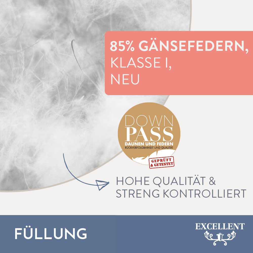Excellent Federkissen Davos, Füllung: 85% Gänsefedern, 15% Gänsedaunen, Kopfkissen in 40x80 und 80x80