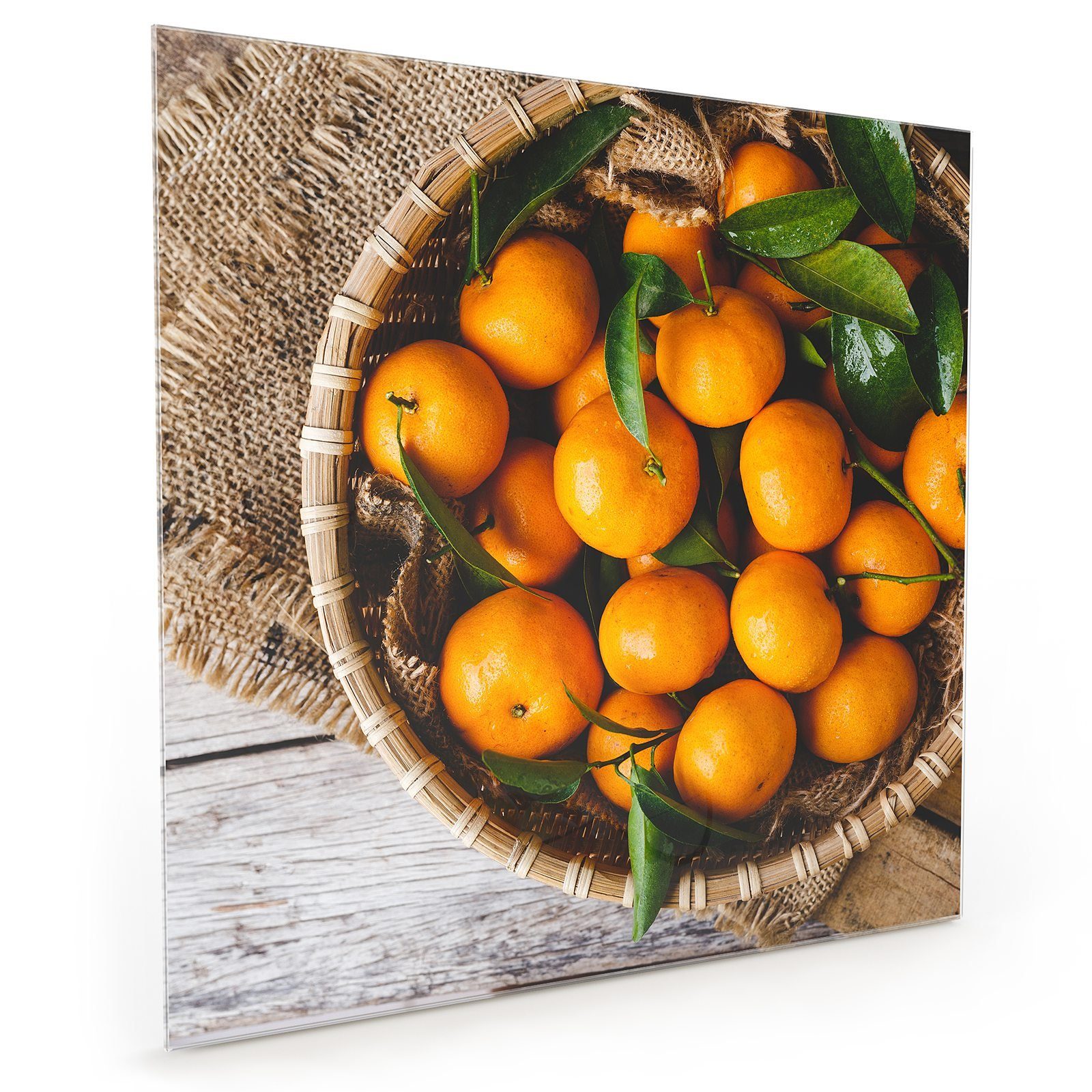 Primedeco Küchenrückwand Küchenrückwand Spritzschutz Motiv Korb Mandarinen Glas im mit