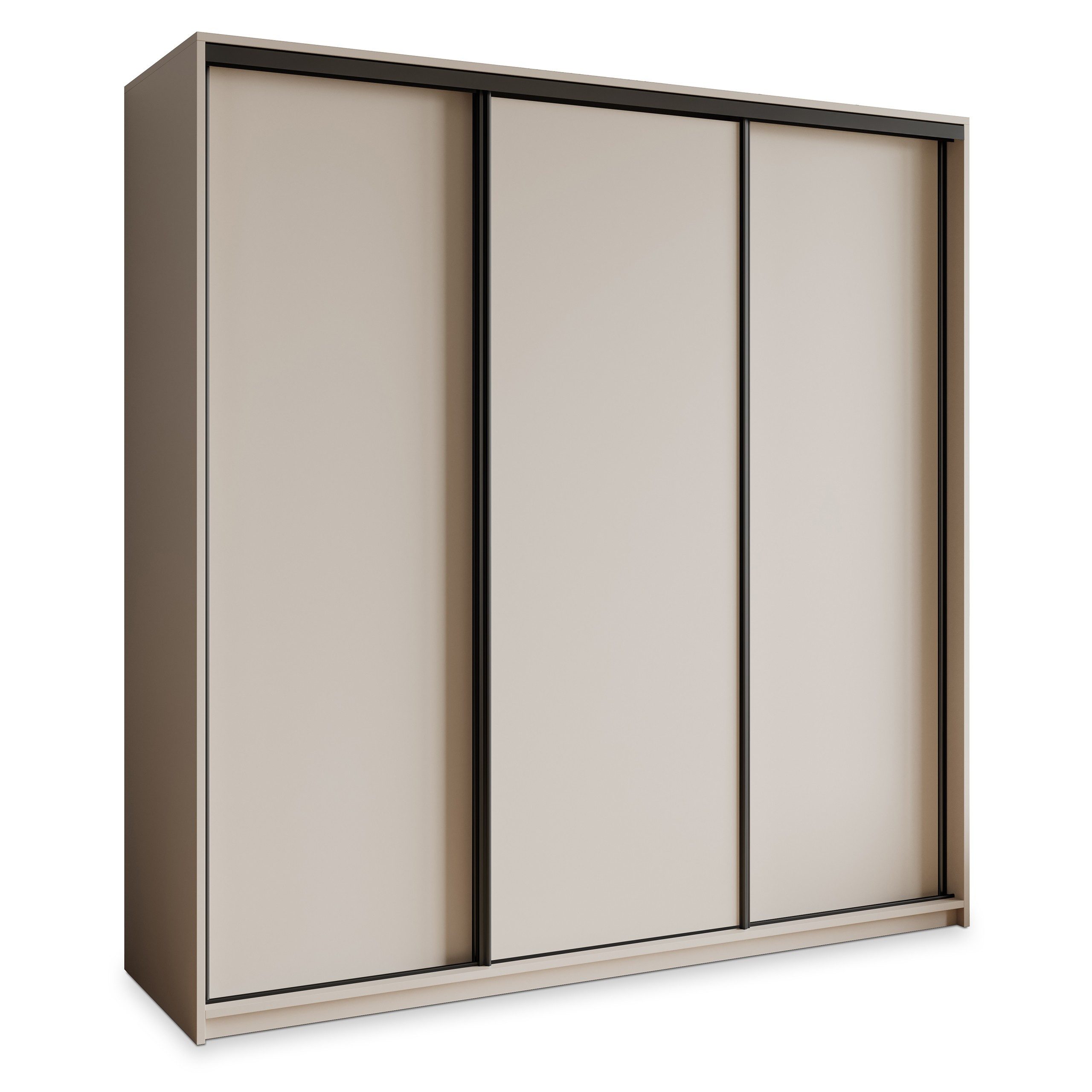 Masseno Schwebetürenschrank NISSE 200 cm Kleiderschrank 3 Türen und 4 Schubladen Kaschmir