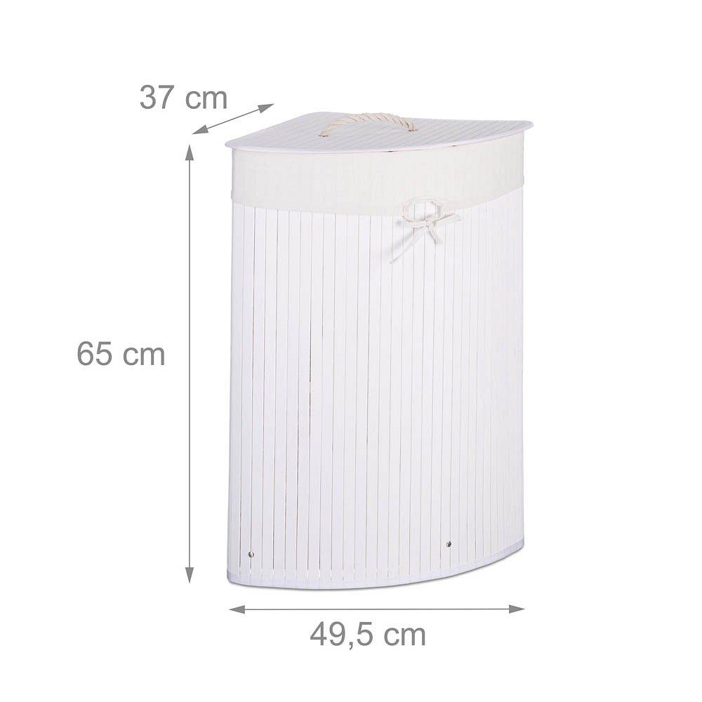 relaxdays Wäschekorb 1 Eckwäschekorb Bambus ca. 60 Liter - weiß