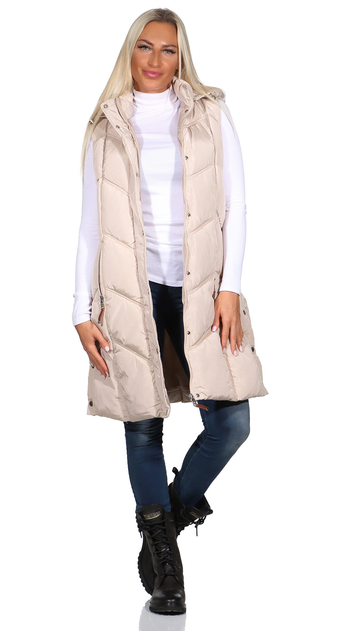 Aurela Damenmode Steppweste Damen Longweste mit moderner Steppung abnehmbar günstig online kaufen