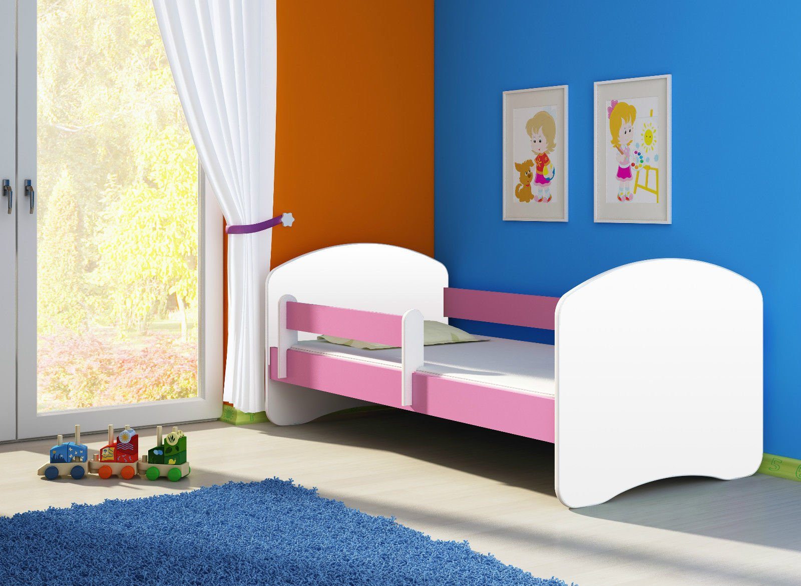 Clamaro Kinderbett (CLAMARO Kinderbett Fantasia, weiss mit farbigem Seitenteil, Kinder, Bett, mit oder ohne Schublade)