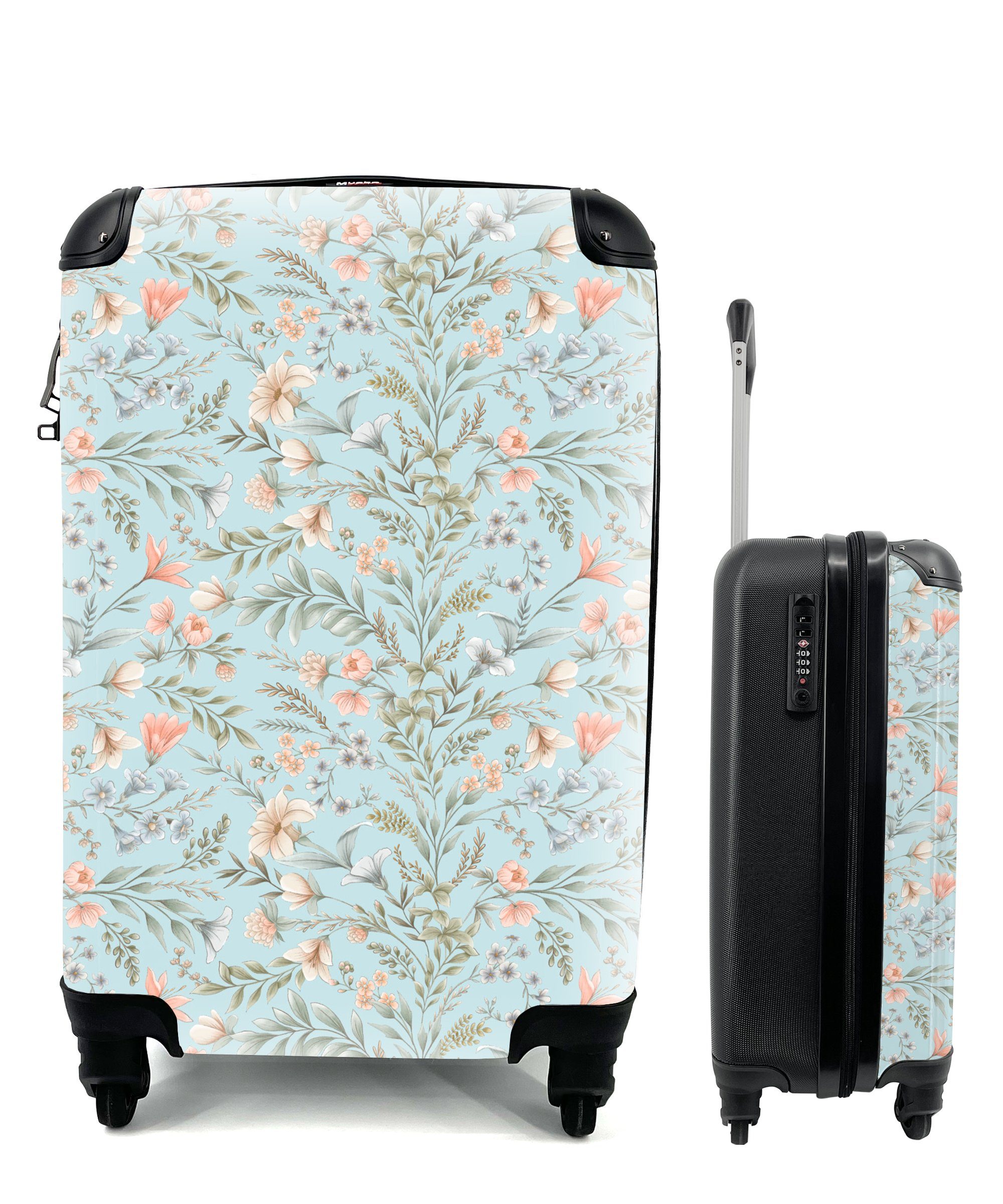 Handgepäckkoffer für Ferien, Handgepäck Reisetasche Reisekoffer mit - 4 Rollen, Blumen, - Vintage Trolley, Pflanzen MuchoWow rollen,