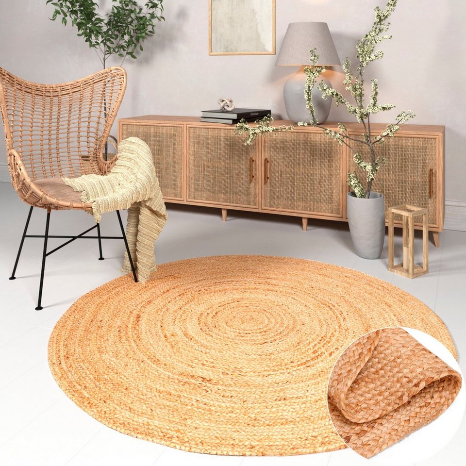Teppich Bjarka, andas, rund, Höhe: 10 mm, meliert, 100% Jute, handgewebt,  auch als Läufer & in rund erhältlich