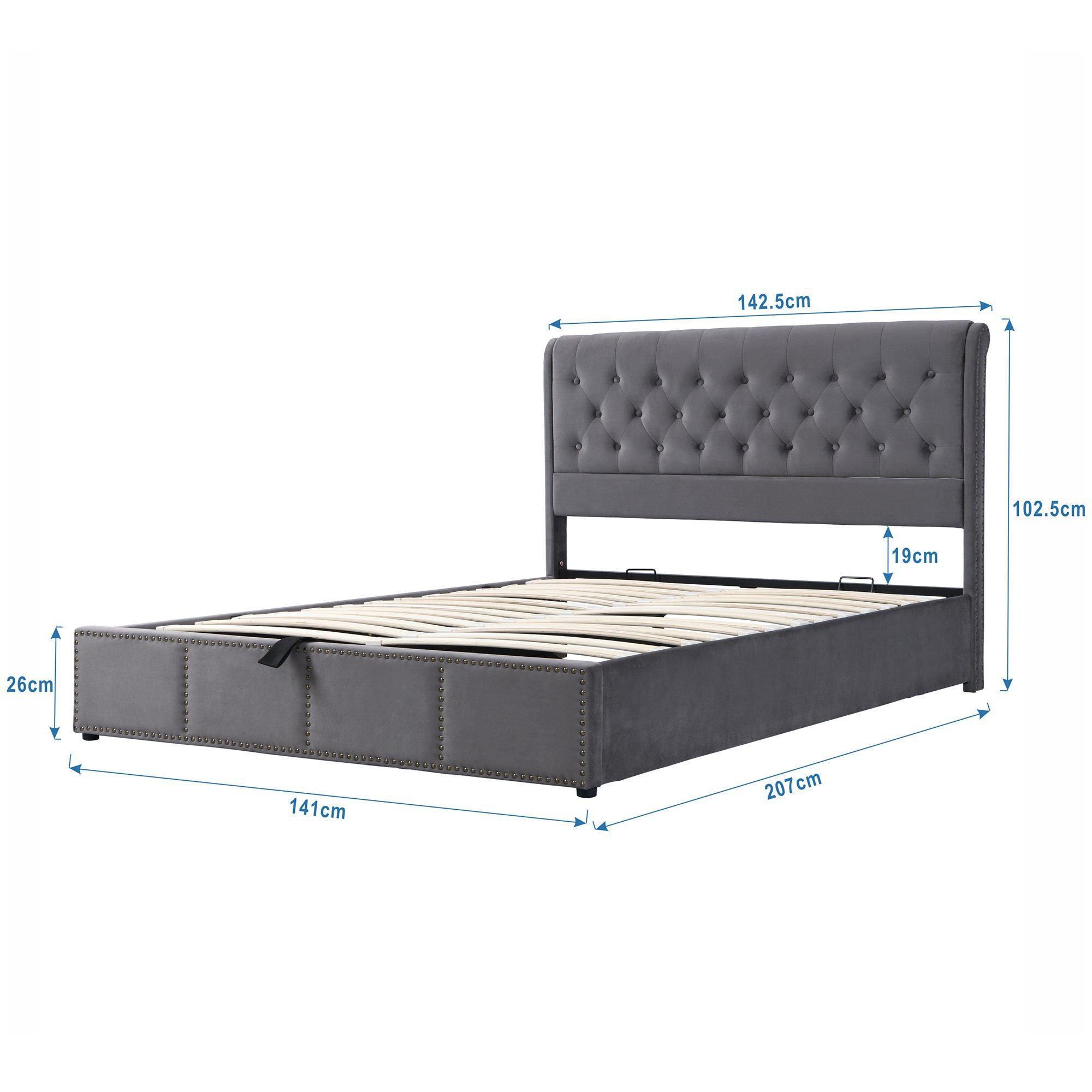 Boxspringbett (Doppelbett Polsterbett), Funktionsbett 140x200cm mit Bettkasten & Polsterbank