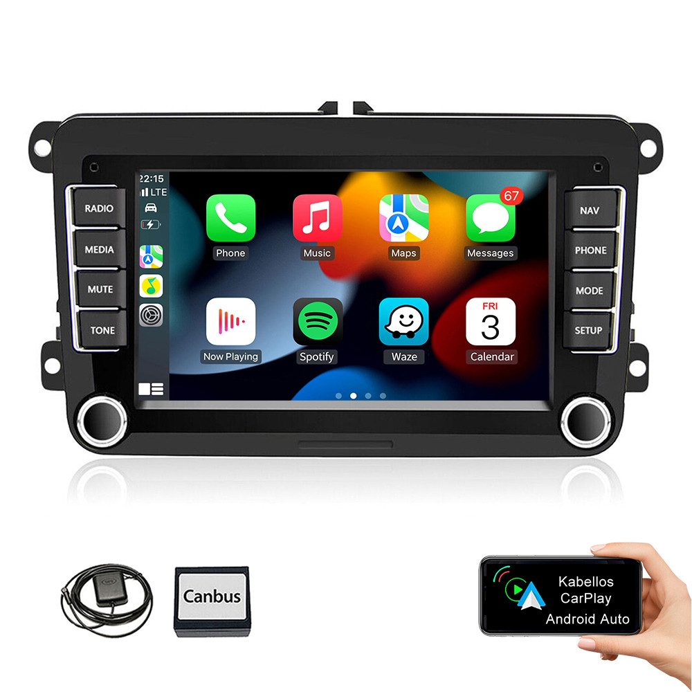 ESSGOO 7" Android 15 Für VW GOLF 5 6 Touran Polo Passat Caddy Seat Skoda EOS Autoradio (DAB+ (optional), FM, RDS, 2 DIN Carplay Android Auto Bluetooth EQ USB GPS Navi WIFI Touchscreen)