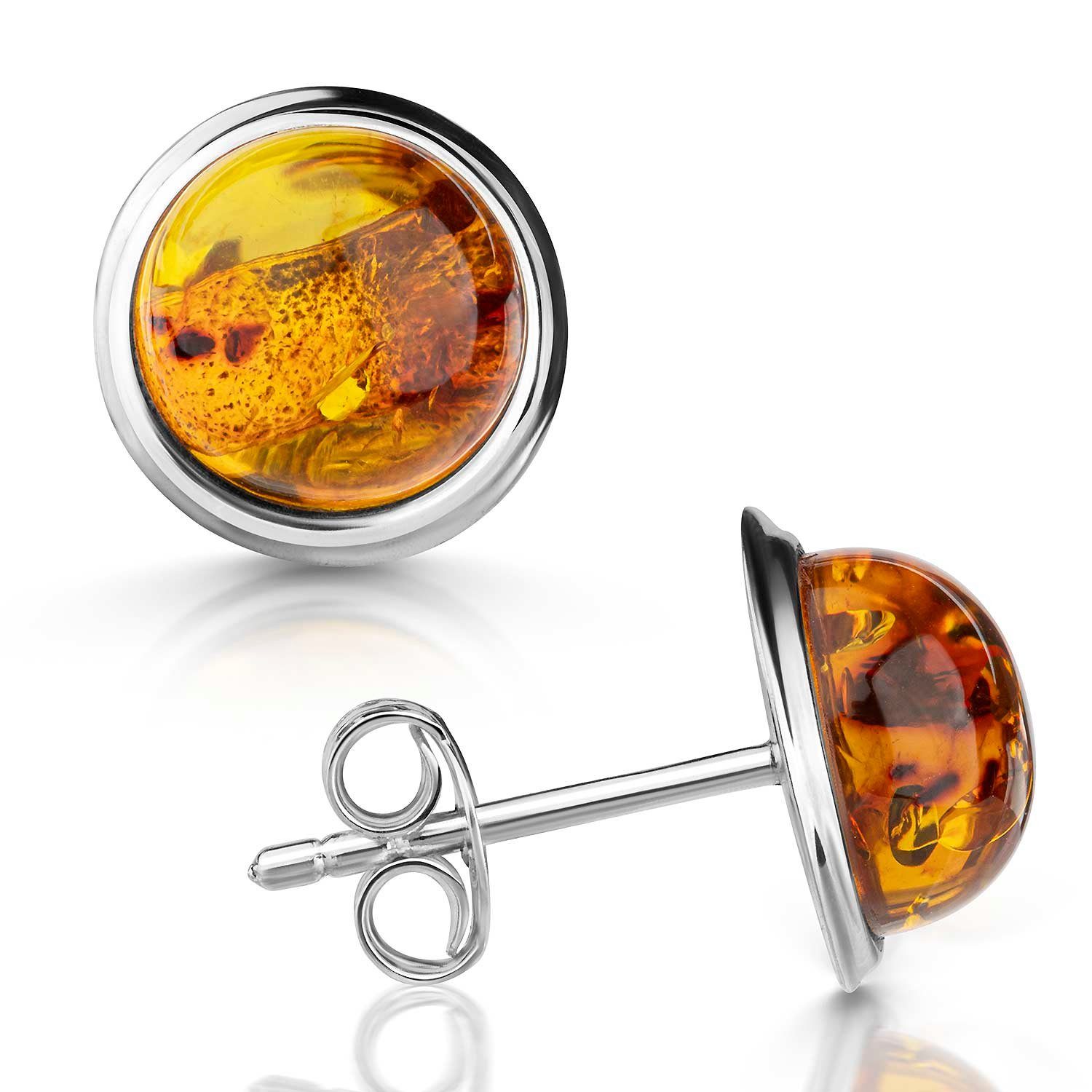 Materia Paar Ohrstecker Damen Silber Bernstein Orange Braun Ø10mm SO-501, 925 Sterling Silber