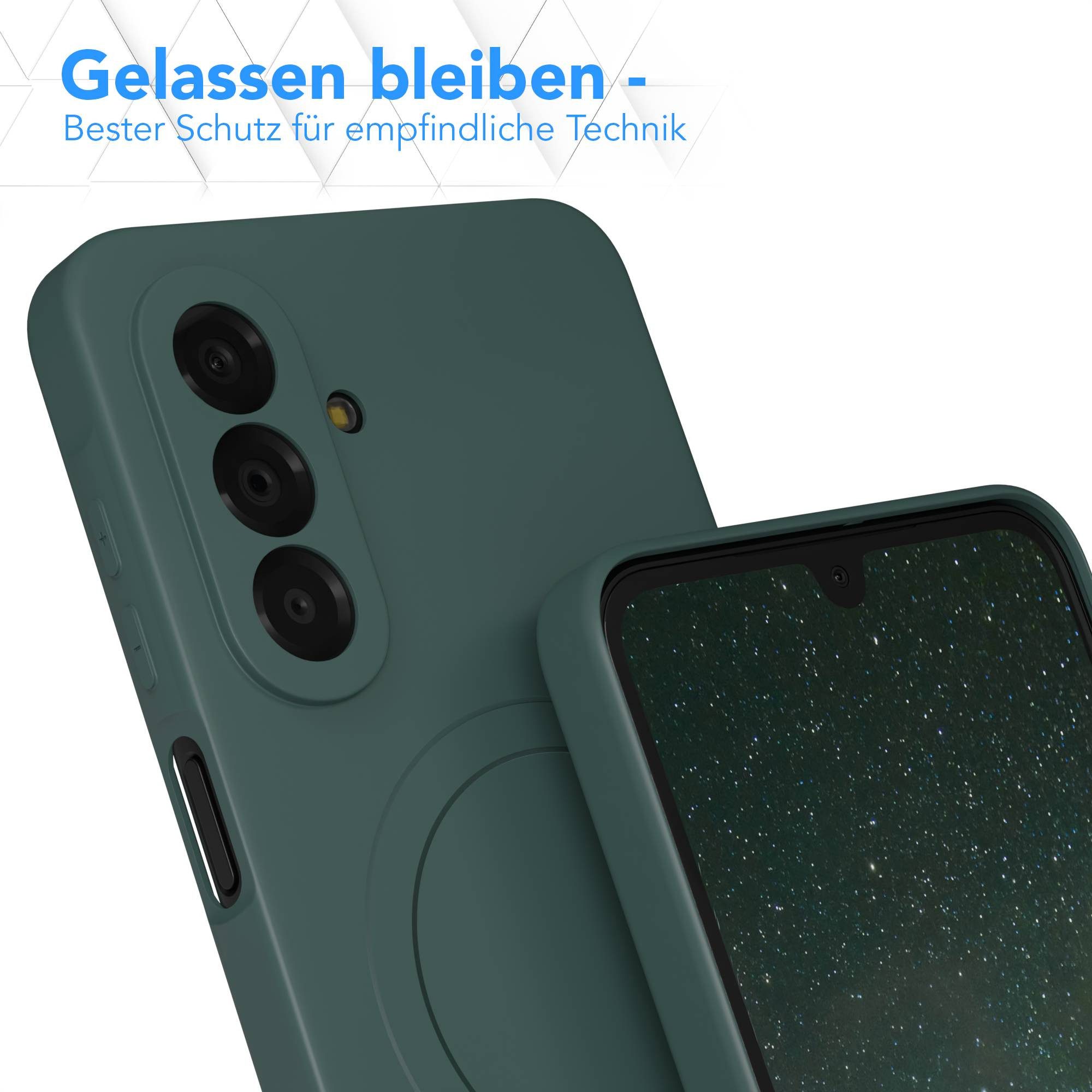 EAZY CASE Handyhülle MagSafe Silikon für Samsung Galaxy A17 6,7 Zoll, MagSafe Case Silikon kratzfestes Bumper Cover Qi-Charging Dunkelgrün – Bild 4 von 5