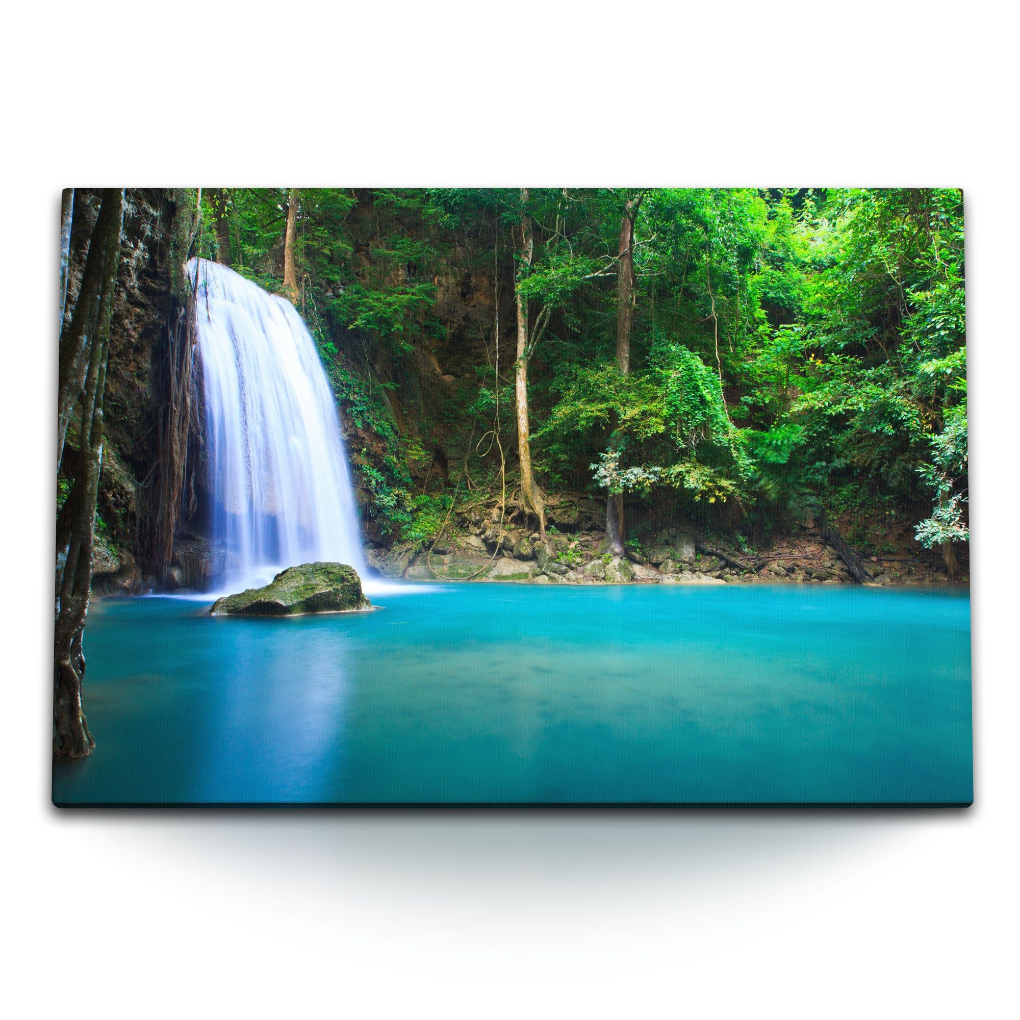 Leinwandbild 120x80cm Wandbild auf Leinwand Thailand Wasserfall Lagune Tropisch Exo