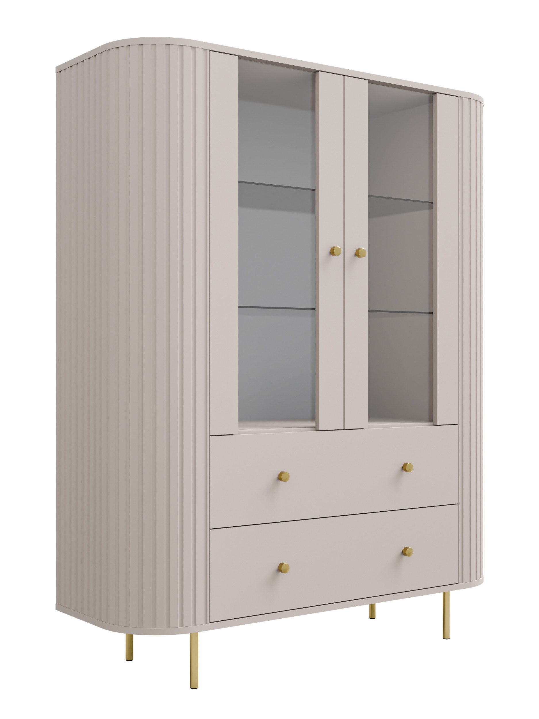 Compleo Standvitrine mit 2 Schubladen, Stauraumvitrine mit 2 Türen, Breite: 123 cm OVI, viel Stauraum, Höhe 155 cm