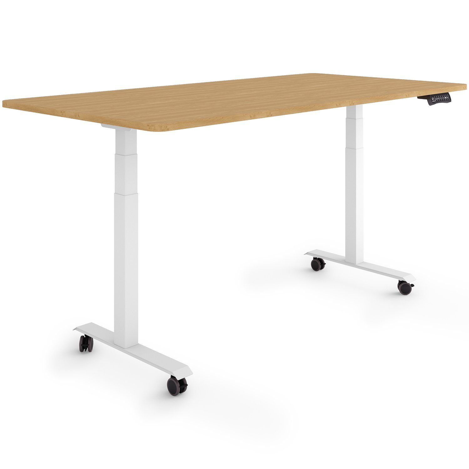 160 ESMART 80 Germany, cm auf x cm 125,5 Tischplatte: Höhe: Schreibtisch ESMART Rollen / - 60,5 Rahmen: Weiß Bambus