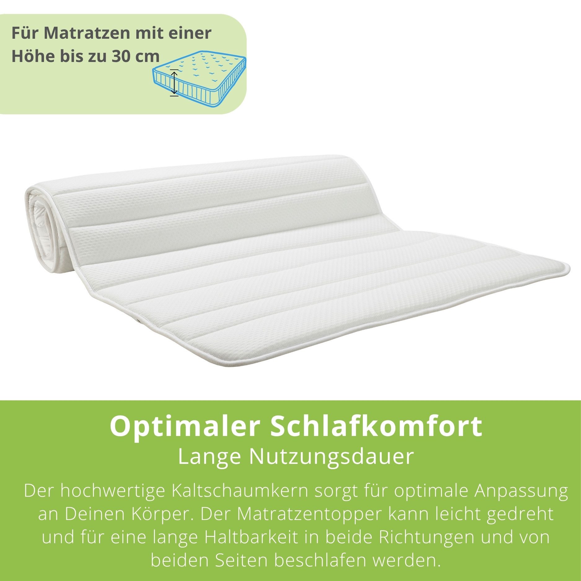 Bodyprotect, Topper Kaltschaum Matratzenauflage für bis zu 30 cm, 3 cm hoch, allergikerfreundlicher Mikrofaserbezug, (Schaumtopper 3 cm), elastische Eckgummis, Öko-TEX, Made in EU