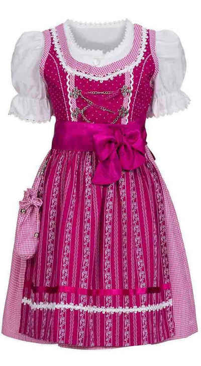 Nübler Dirndl Kinderdirndl 3-teilig Anja in Beere von Nübler 3 teiliges Set aus Dirndl, Bluse und Schürze, Kinder Tracht im Original bayerischen Stil