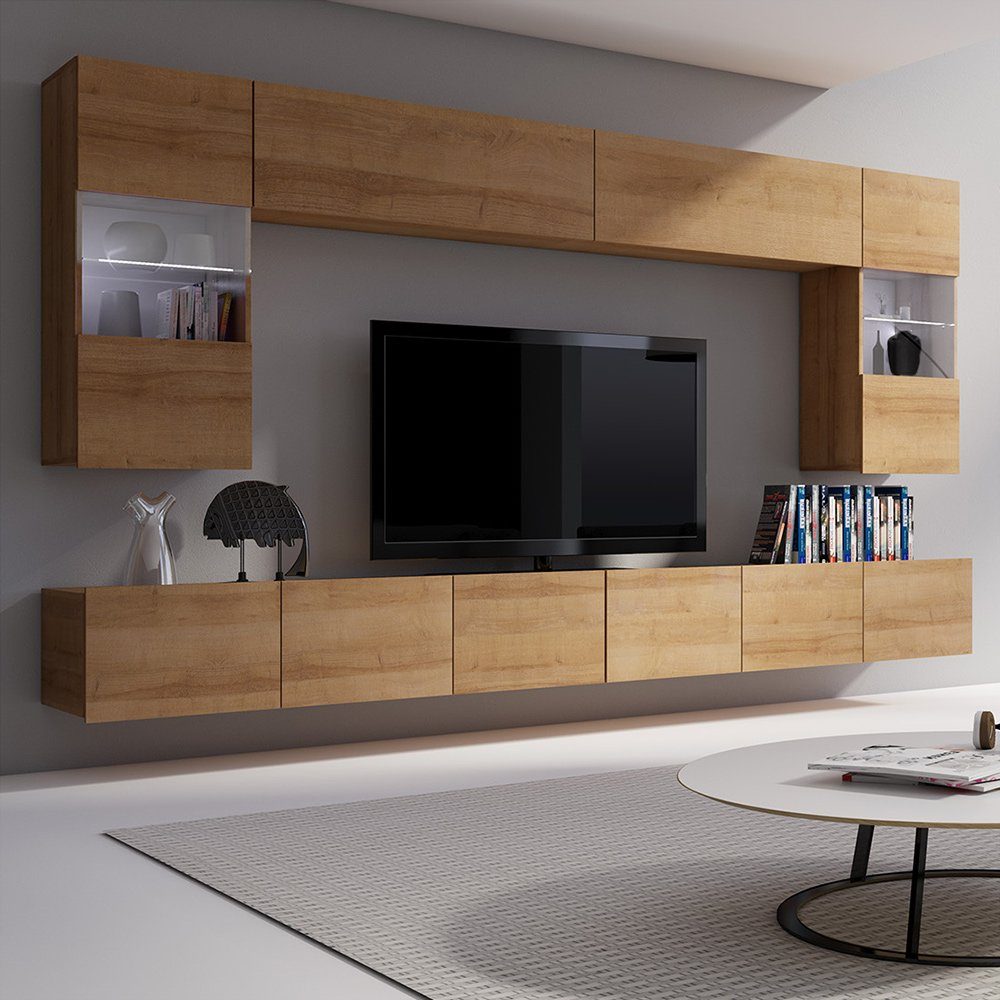 Lomadox Wohnwand CAIRNS-132, (6-St), in Eiche Nb., Modern, grifflos günstig online kaufen