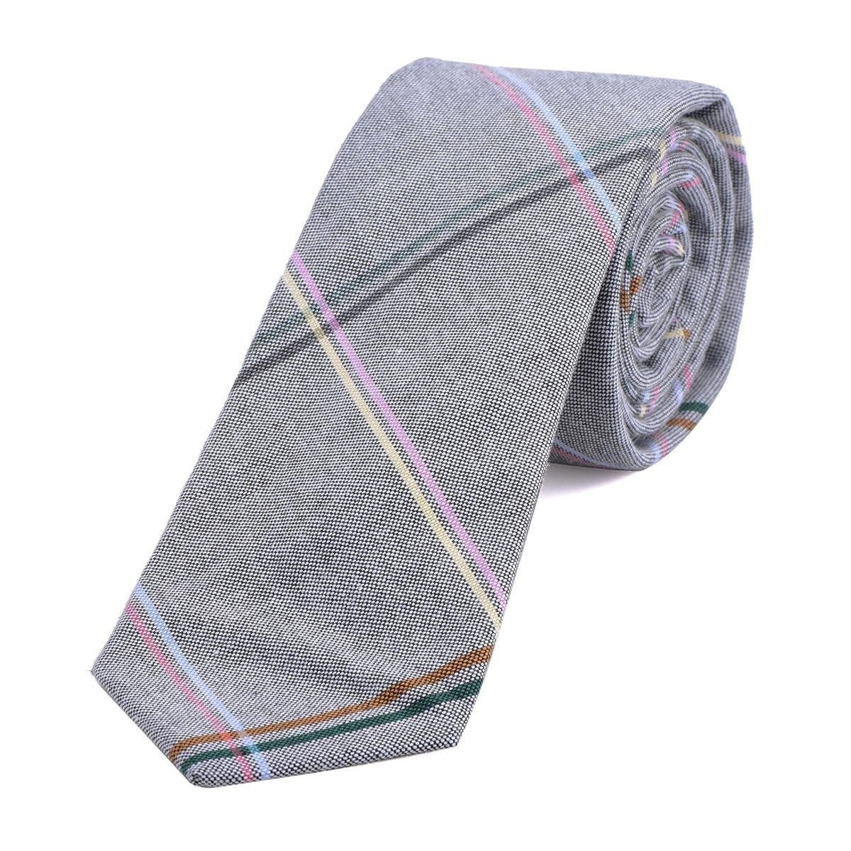 DonDon Krawatte Herren Krawatte 6 cm (Packung, 1-St., 1x Krawatte) Baumwolle, kariert oder gestreift, für Büro oder festliche Veranstaltungen grau-blau gestreift