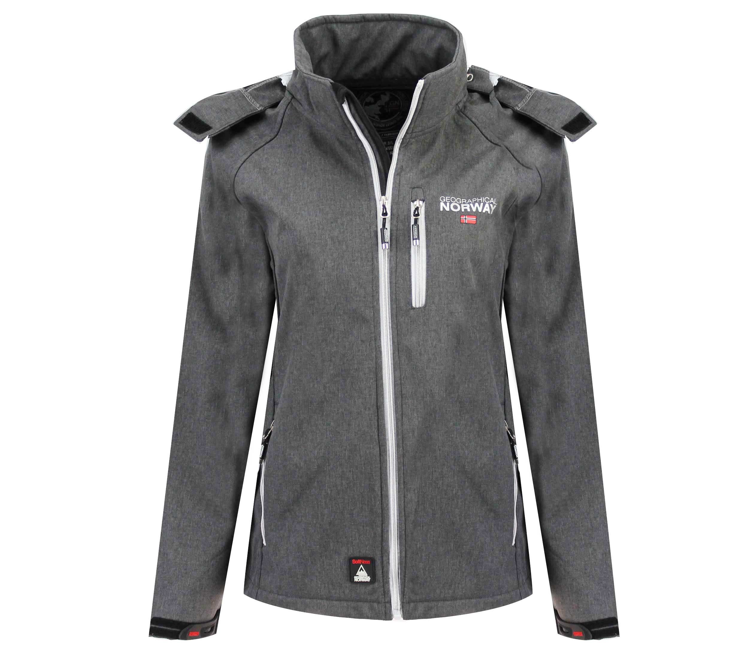 Geographical Norway Softshelljacke Damen Softshell Outdoor Wander Sport Jacke in Unifarbe, mit abnehmbarer Kapuze, mit Stehkragen
