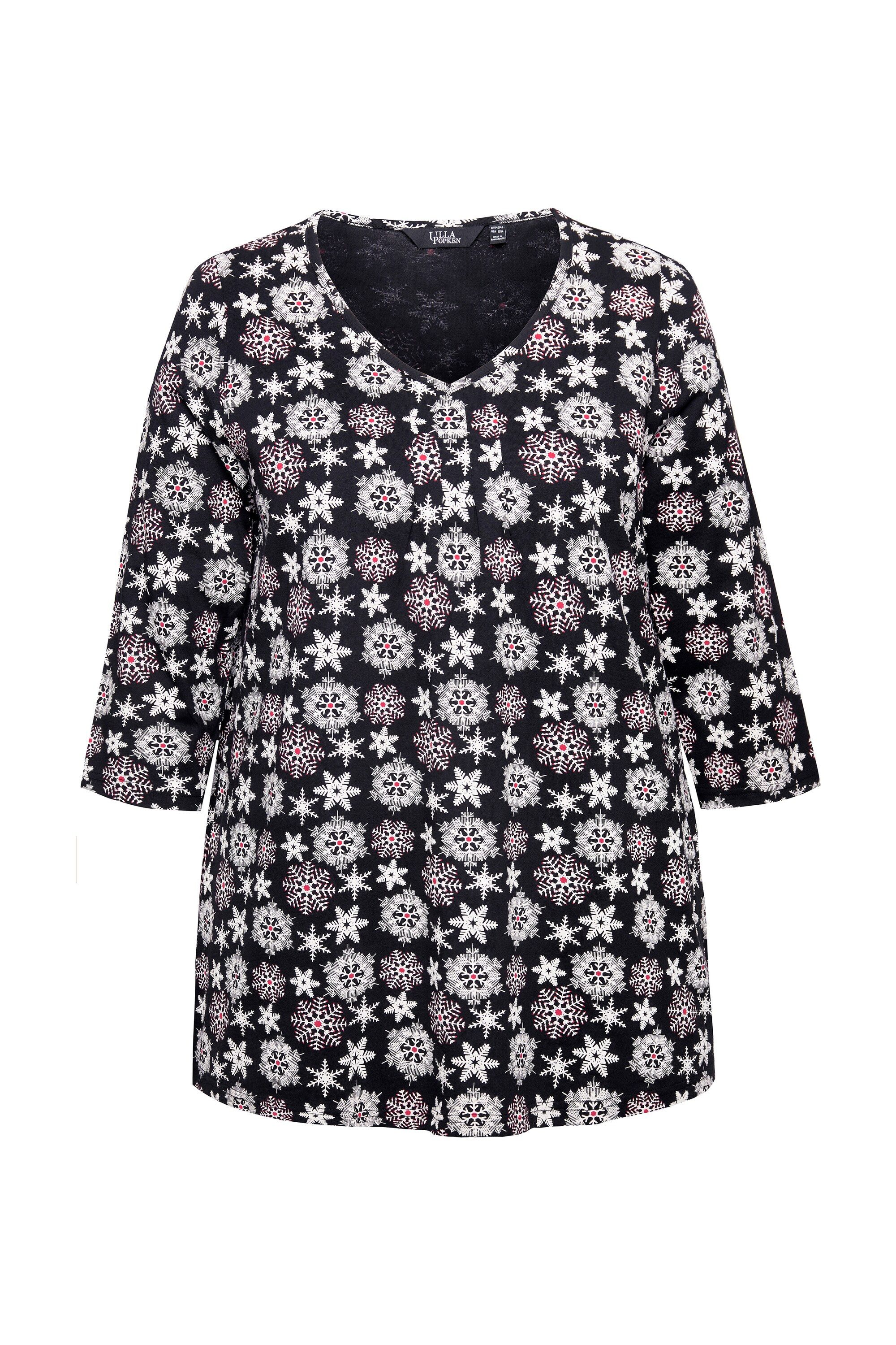 Ulla Popken T-Shirt Shirt Schneeflocken A-Linie V-Ausschnitt 3/4-Arm günstig online kaufen