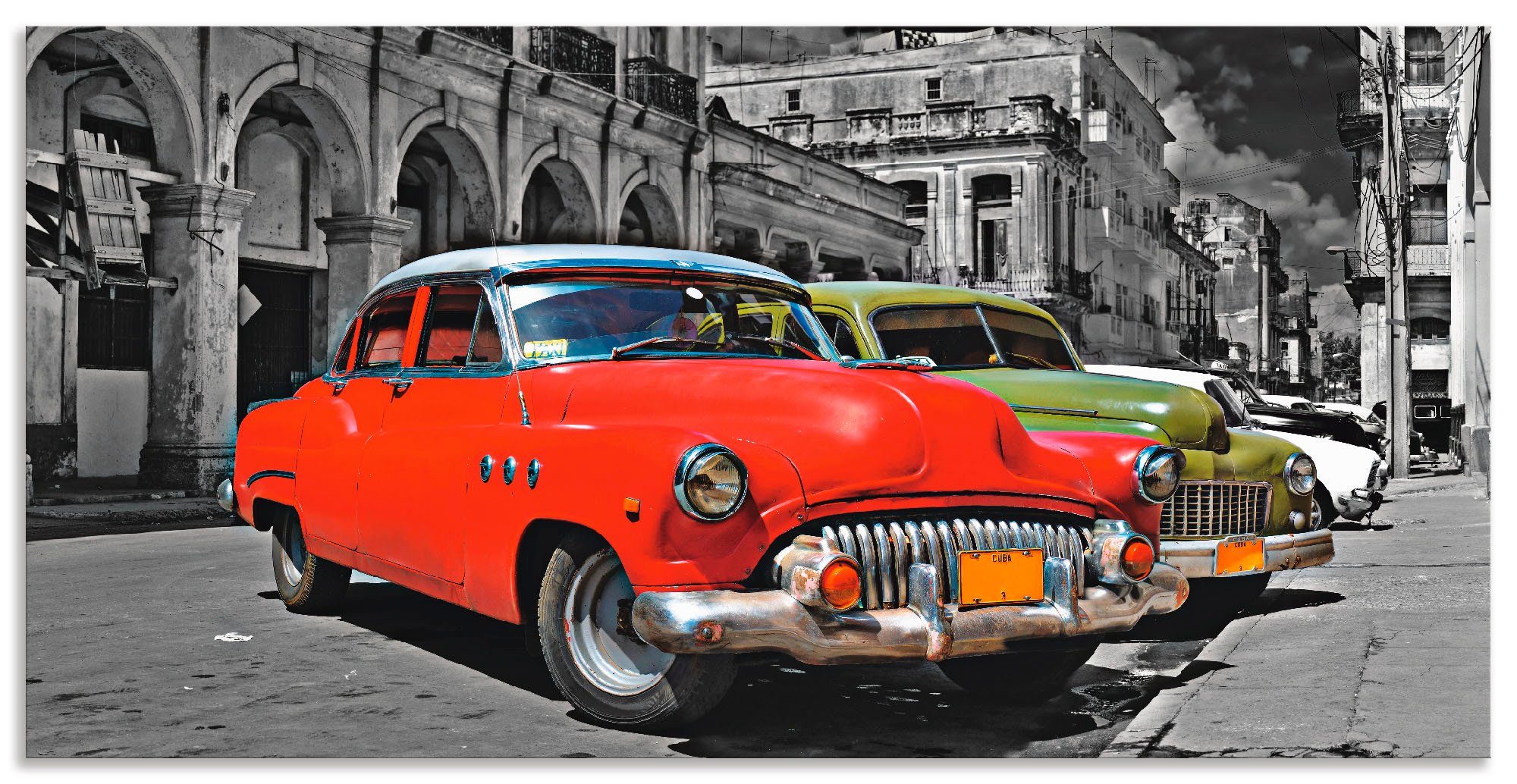 Artland Alu-Dibond-Druck Ansicht von bunten Havanna Autos, Auto (1 St), für Innen- und Außenbereich geeignet, Outdoorbild