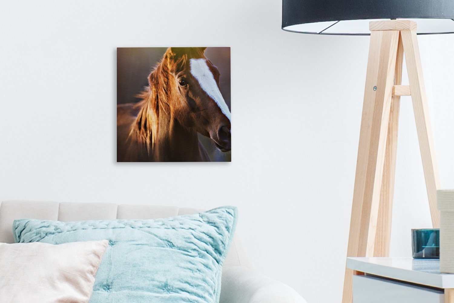 Licht - Leinwand Wohnzimmer Bilder für Schlafzimmer Leinwandbild OneMillionCanvasses® (1 St), Mantel, - Pferd bunt