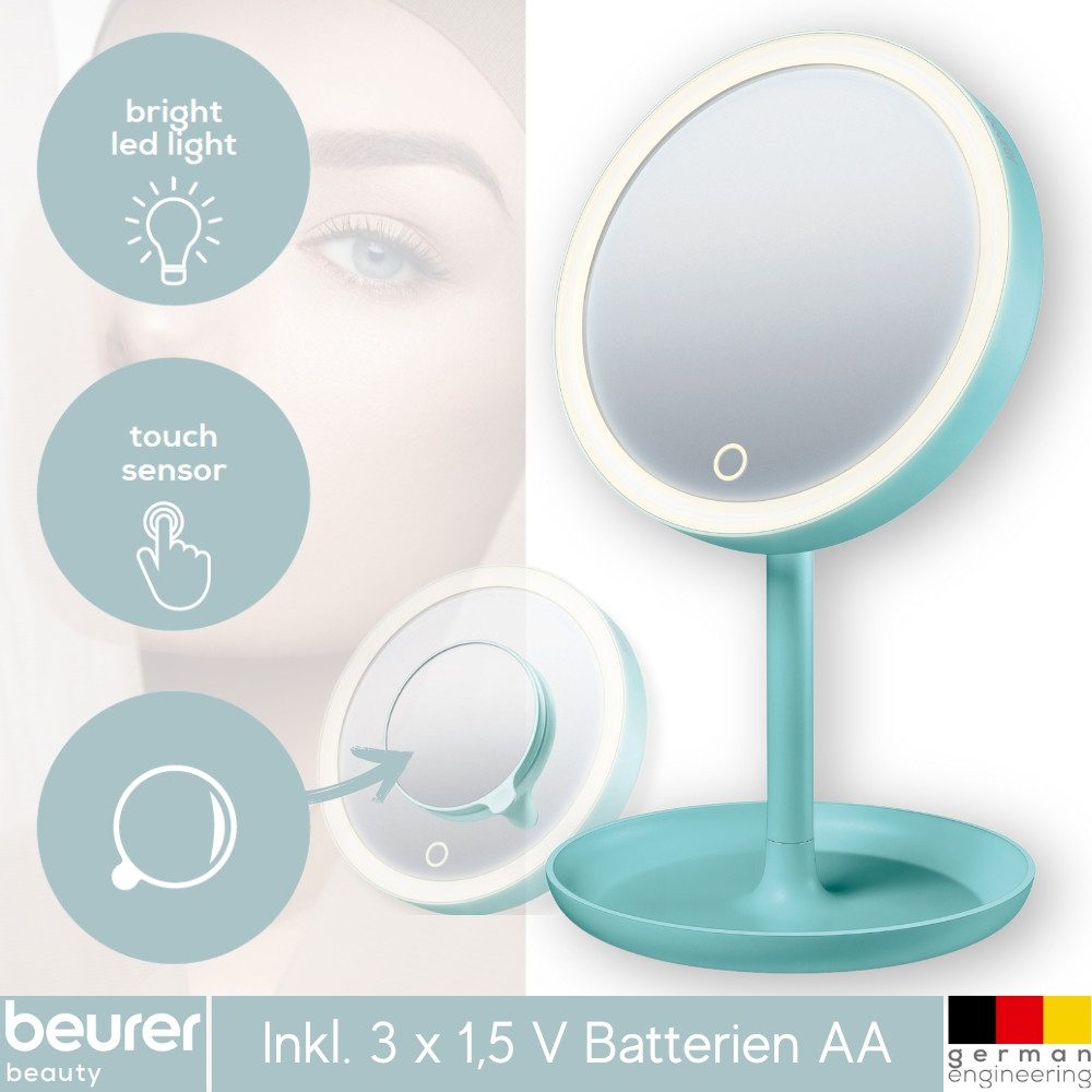 BEURER Kosmetikspiegel BS 45 LE (2-St), Stufenlose Dimmfunktion, Abschaltautomatik, Touch Sensor