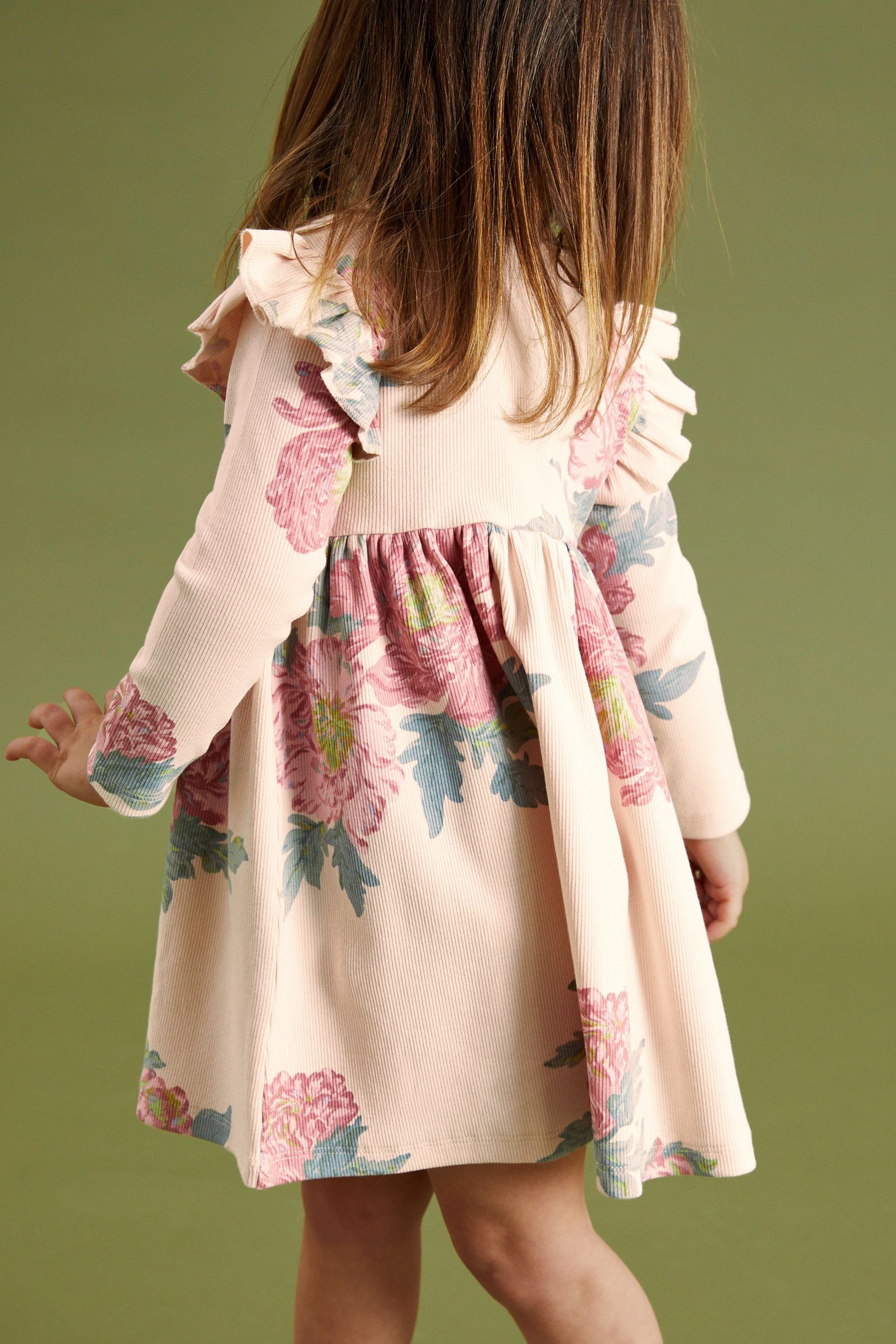 Cream (1-tlg) Jerseykleid geripptes Floral Jerseykleid Next Langärmeliges,