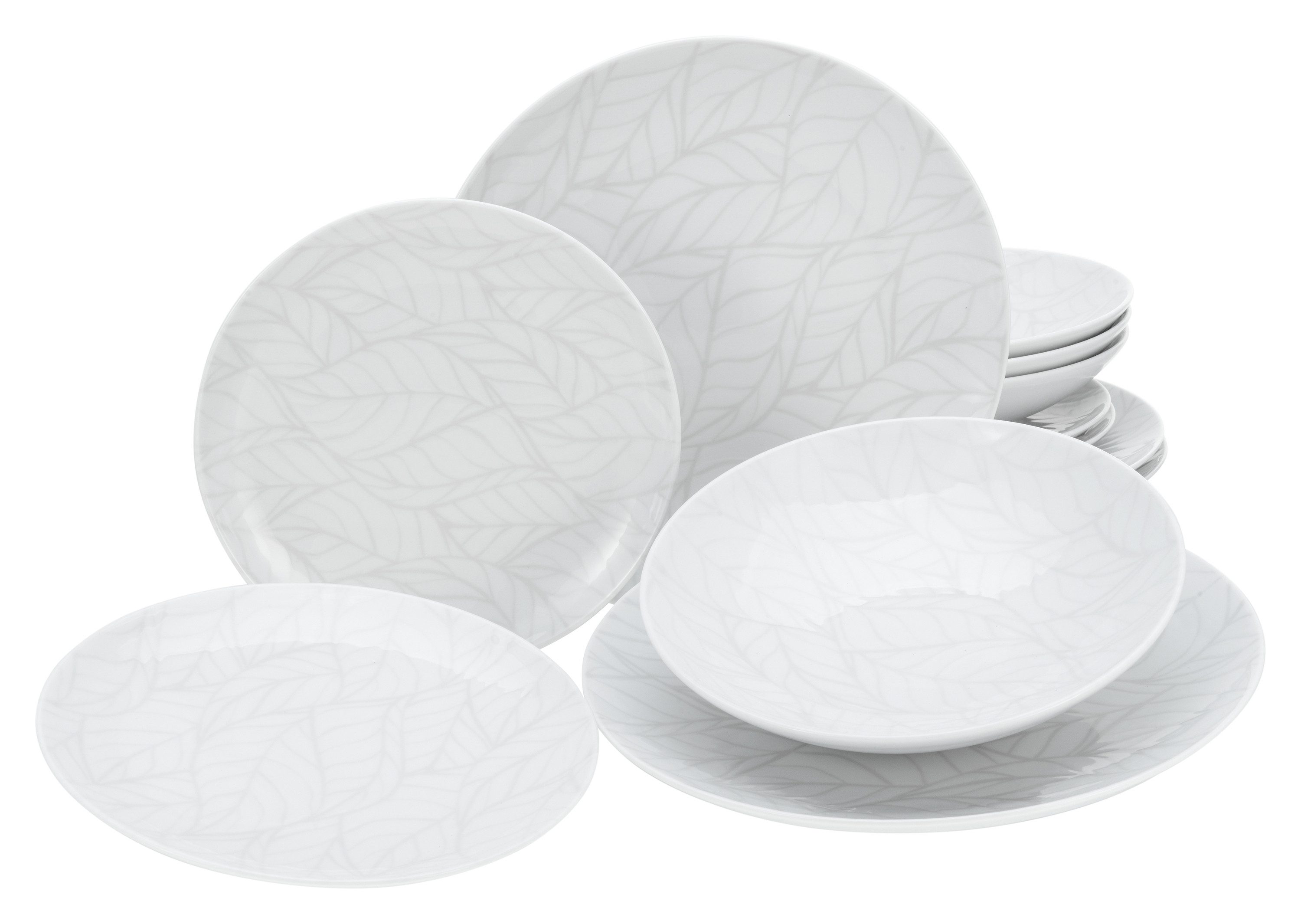CreaTable Tafelservice Home Blätter (12-tlg), 4 Personen, Porzellan