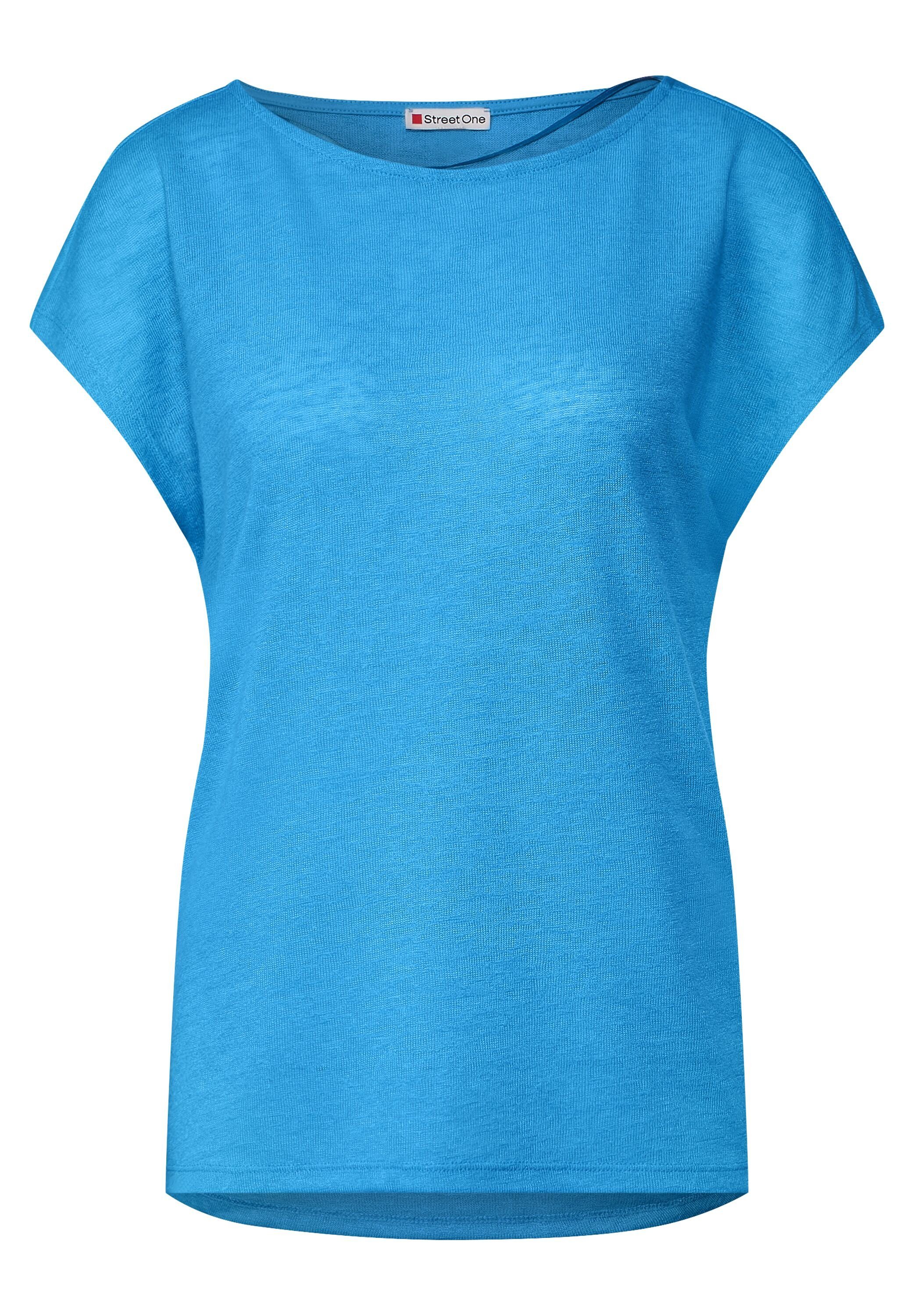 STREET ONE blue T-Shirt überschnittenen mit Schultern splash