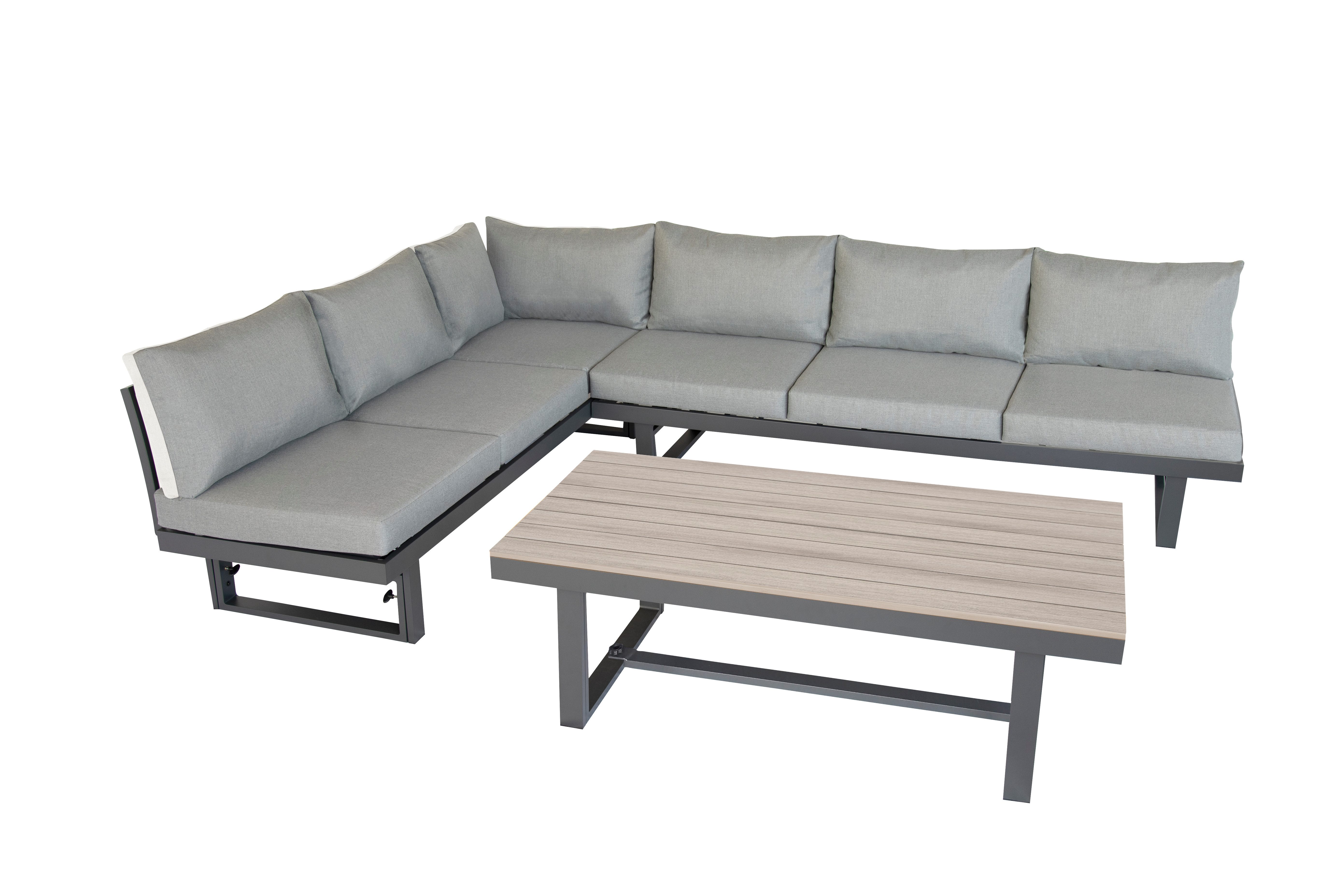 bellavista - Home&Garden® Gartenlounge-Set »Largo« höhenverstellbares Aluminium Lounge Set, Loungemöbel, (Set, 3-tlg., 2 3-Sitzersofa, 1 Tisch, inkl. Kissen), grau, Aluminium, für 6 Personen, wetterfest - Garten, Terrasse