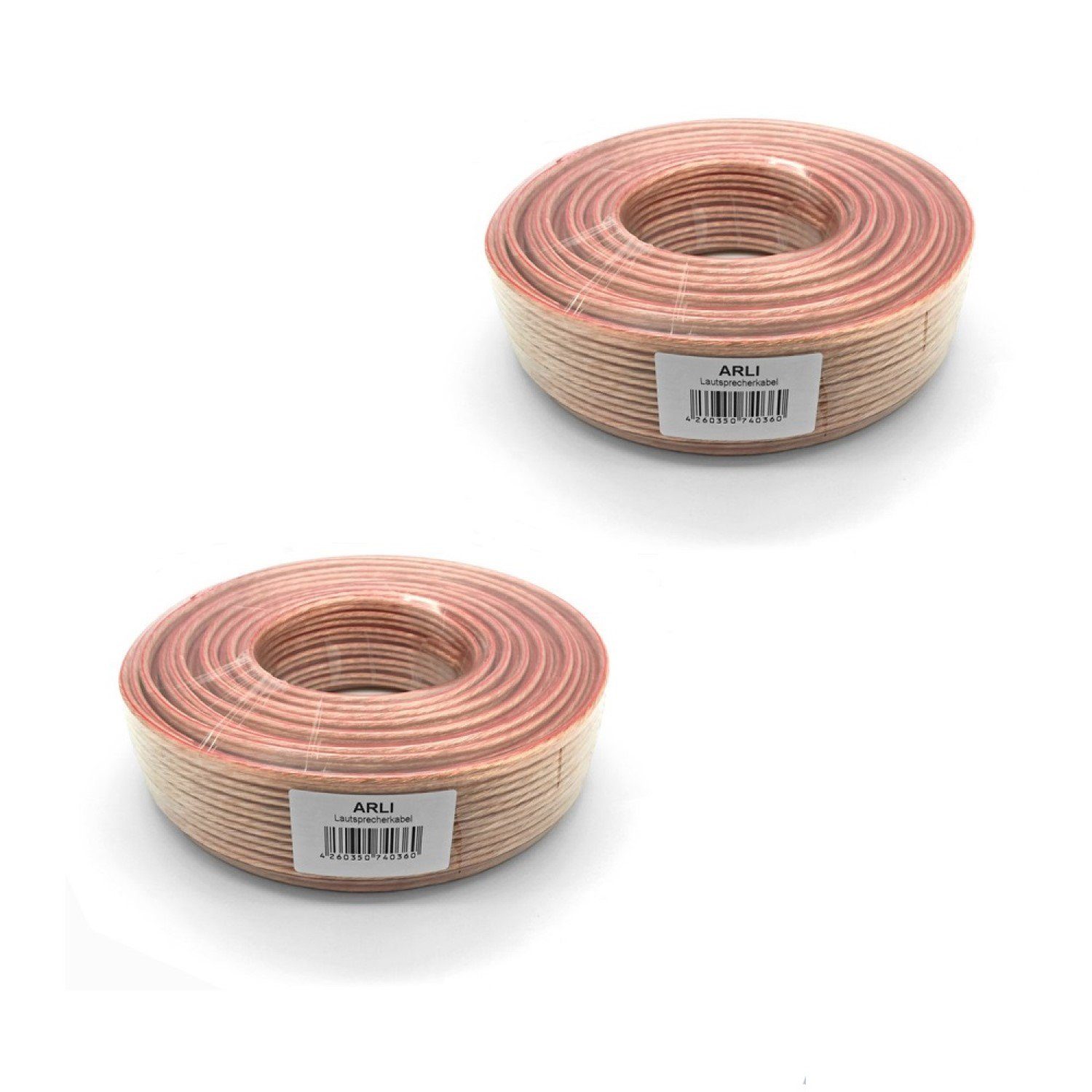 ARLI 2x Lautsprecherkabel 2 x 4 mm² CCA transparent Lautsprecher Box Kabel Audio-Kabel, Stecker, Buchse, für HiFi Surround Auto Boxen 2 x 4 Lautsprecher Kabel