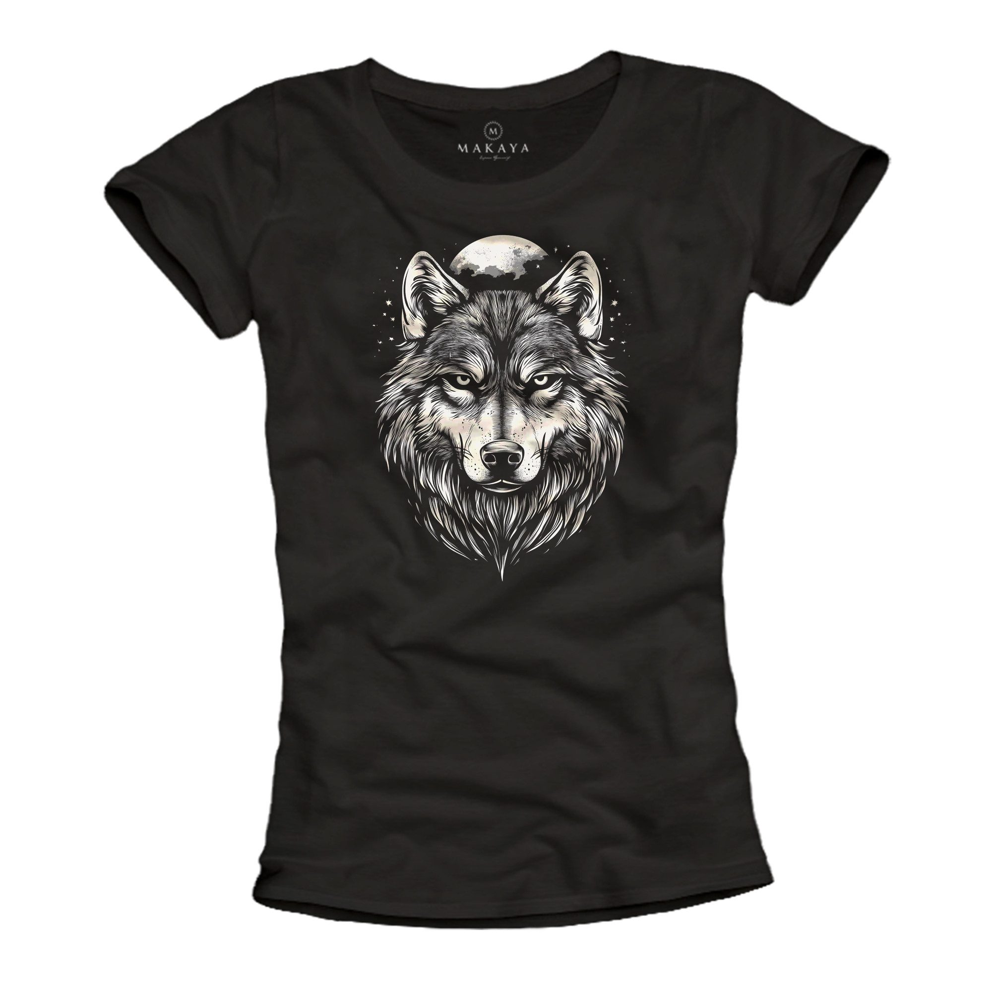 MAKAYA Print-Shirt Damen Wolf Motiv Schäferhund günstig online kaufen