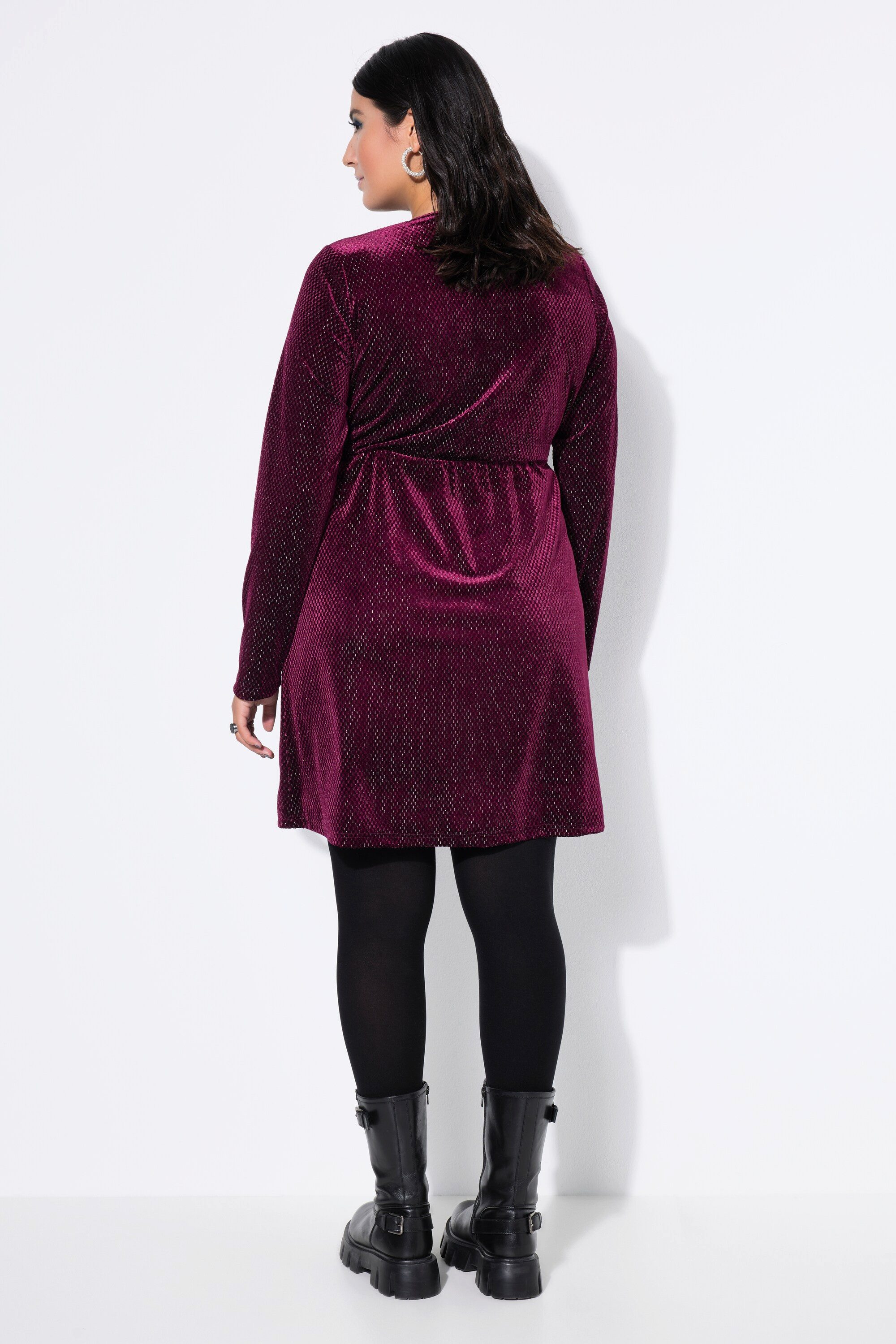 Studio Untold Minikleid Samtkleid A-Line Glitzereffekt Wickeloptik Langarm